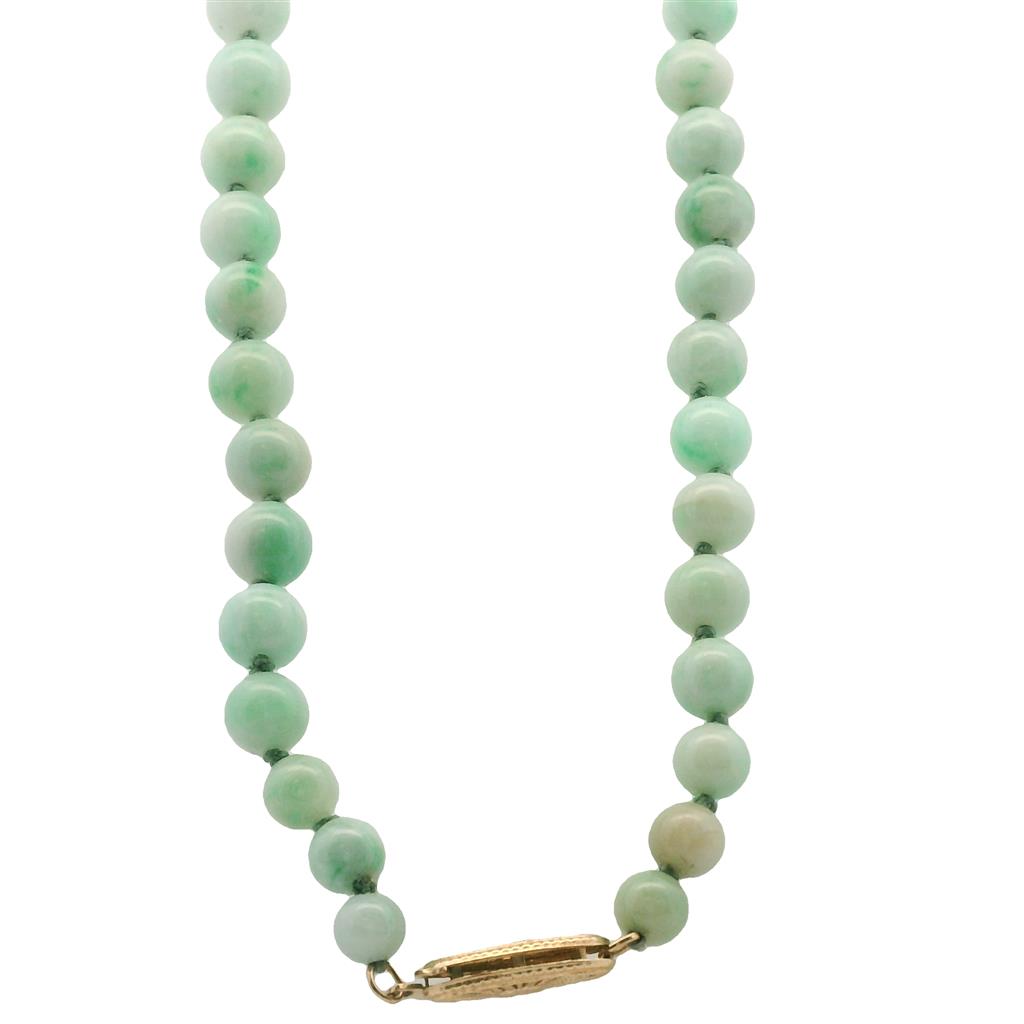  Estate 14K Yellow Gold Jade & Diamond Necklace