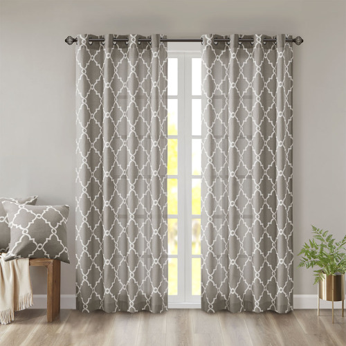 Fretwork Print Grommet Top Window Curtain Panel(Only 1 Pc Panel)、、eastwooduniform
