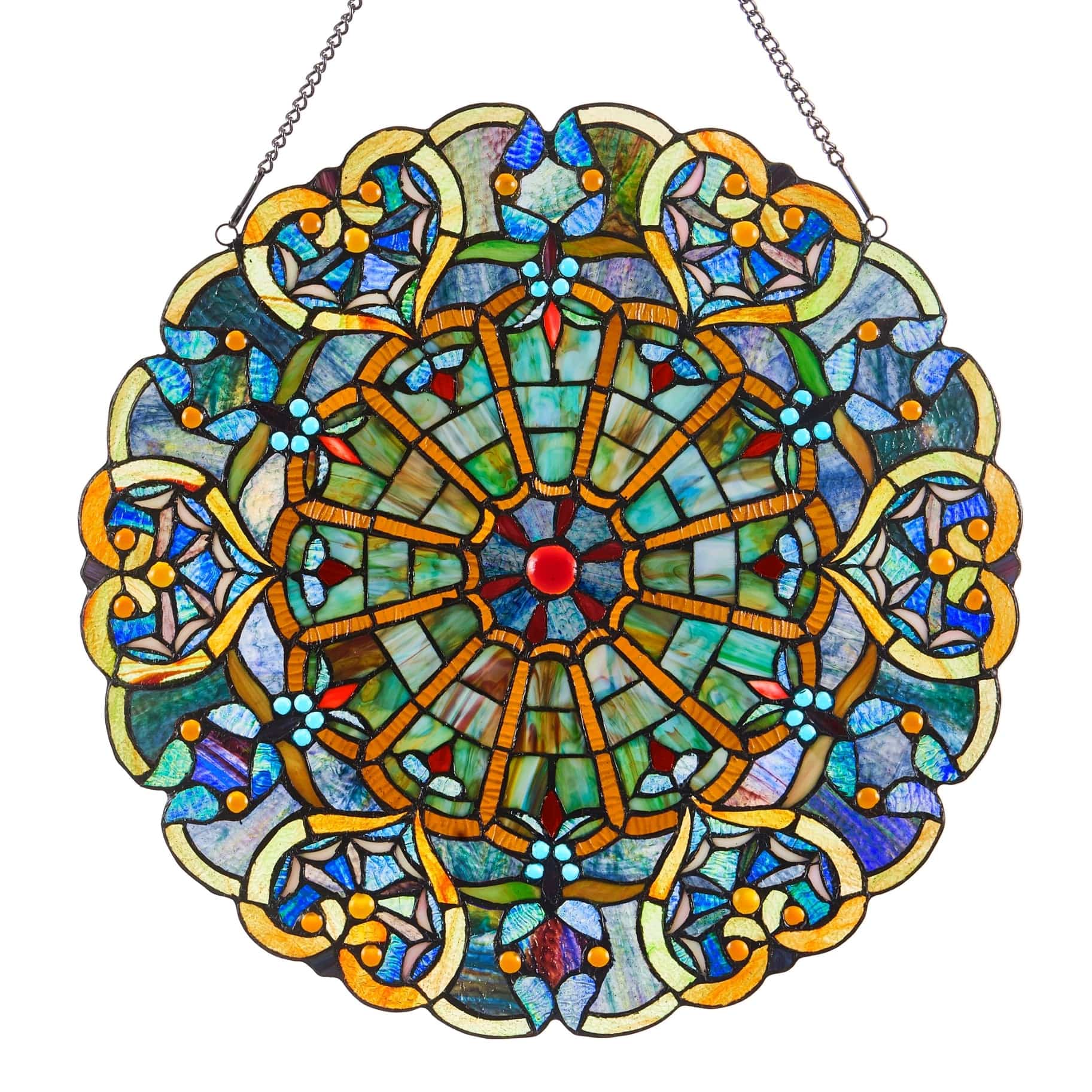Adeline Blue Webbed Heart Stained Glass Window Panel 22H、mySite、g9winljtr