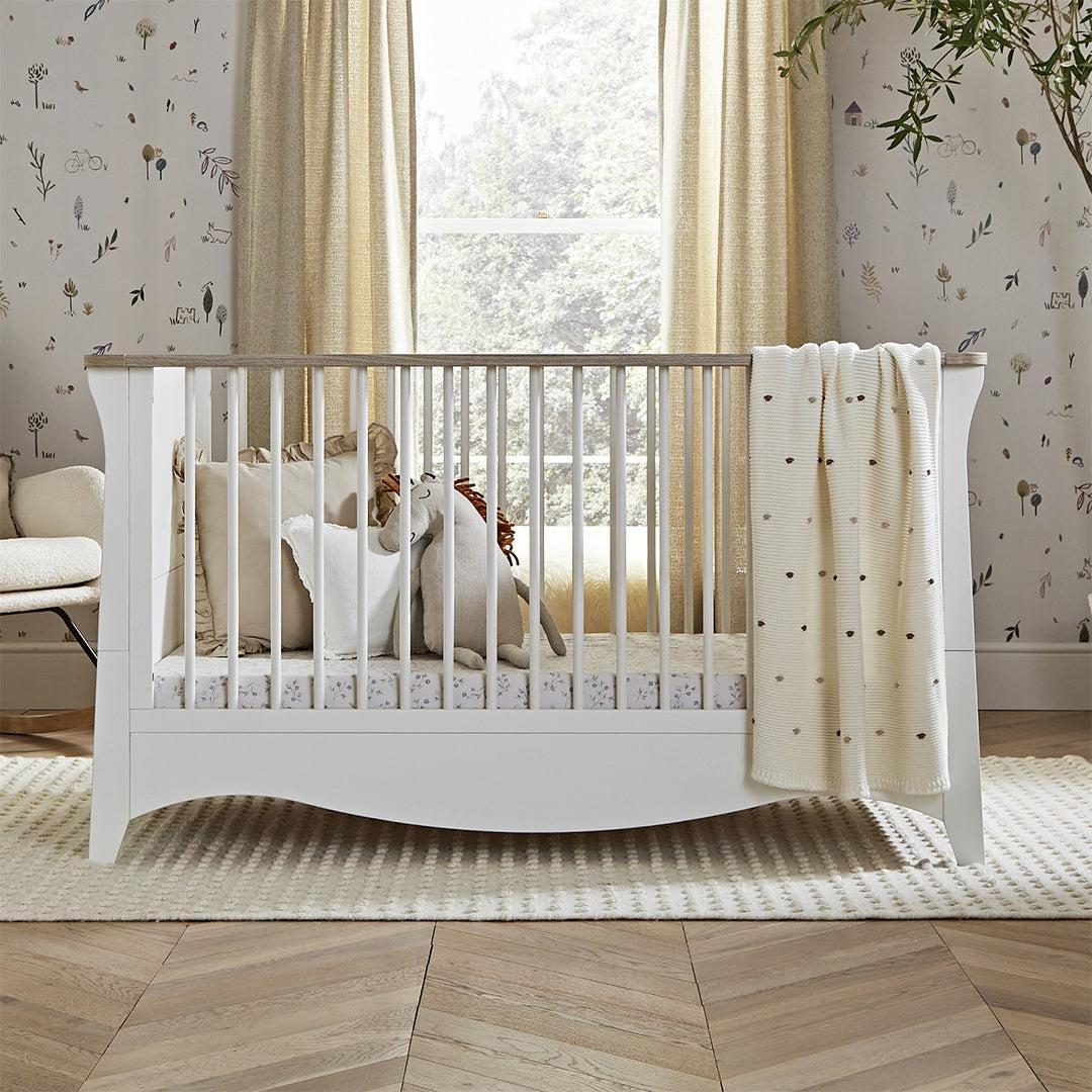  CuddleCo Clara 2 Piece Set 3-Drawer Dresser + Cot Bed - White/Ash、mySite、merchandisen