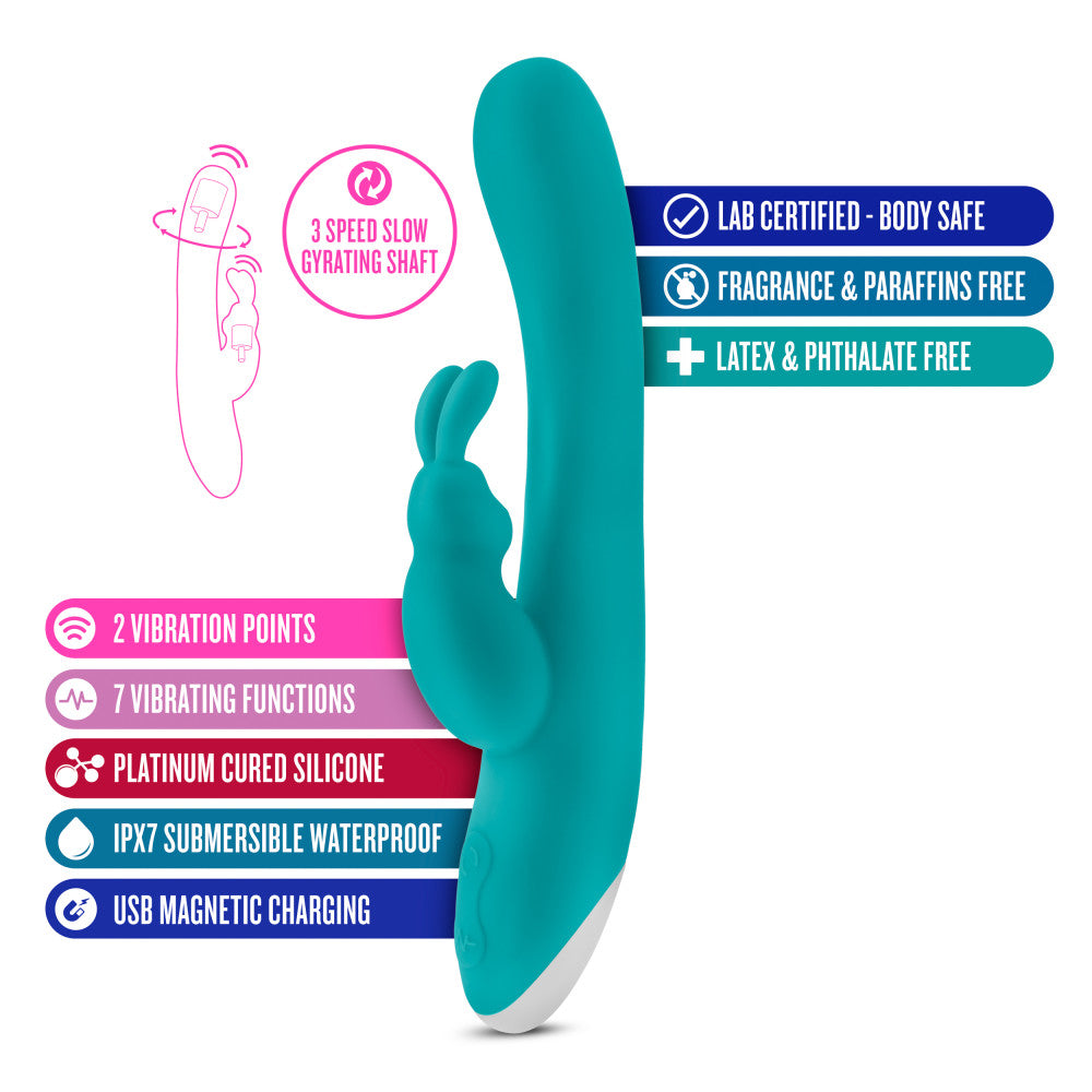 Hop By Blush® | Rave Rabbit Plus G-Spot + Clitorial Stimulating Aquamarine 8-Inch Ultrasilk Silicone Rechargeable Rabbit Vibrator、mySite、bottomscart