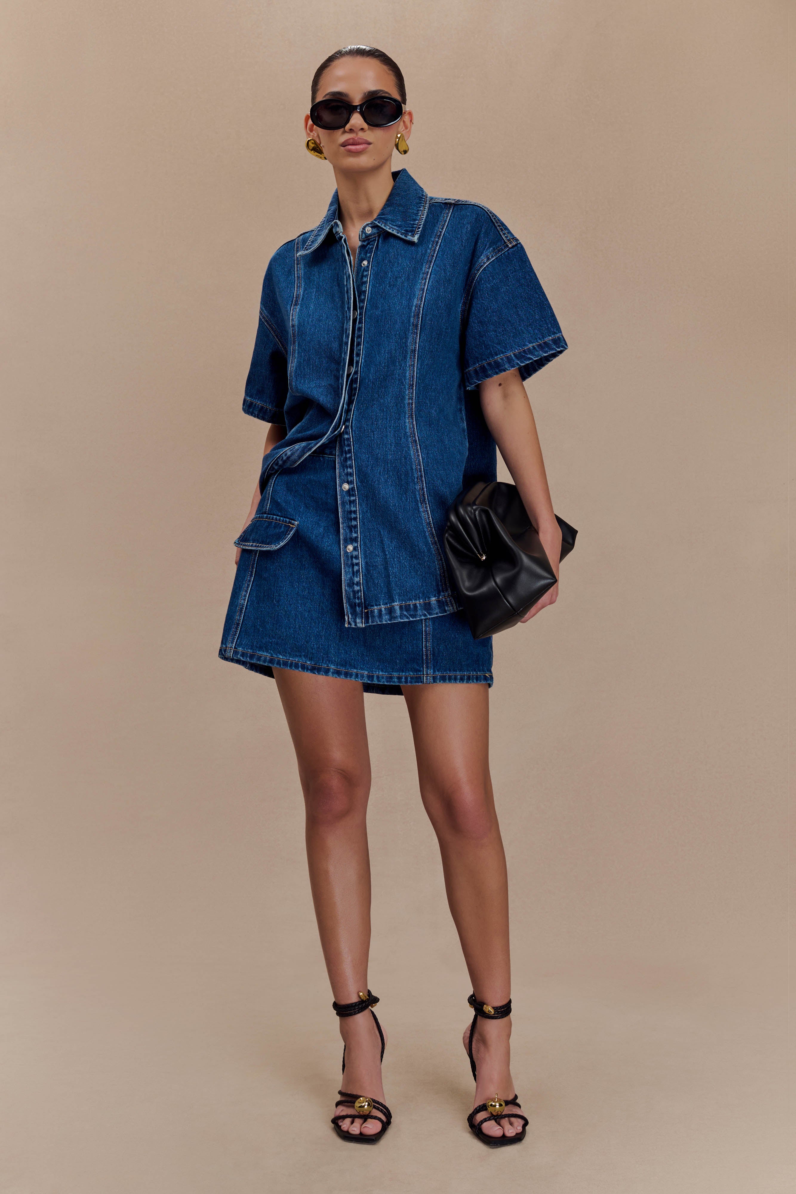 Rosalyn Mini Denim Skort - Dark Blue、mySite、solidvoid