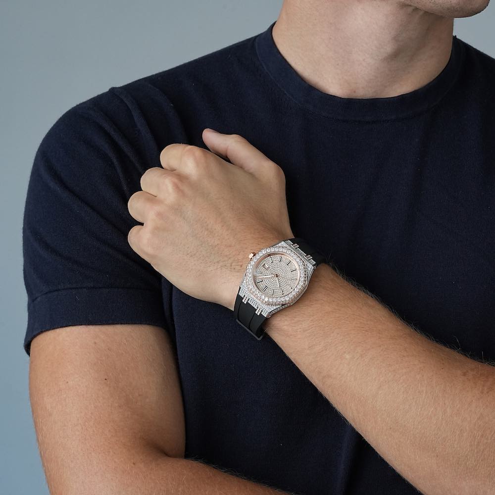 Moissanite Iced Out Silicone Band Watch | 13.5CT | 14K Rose Gold、mySite、hinf8tx79