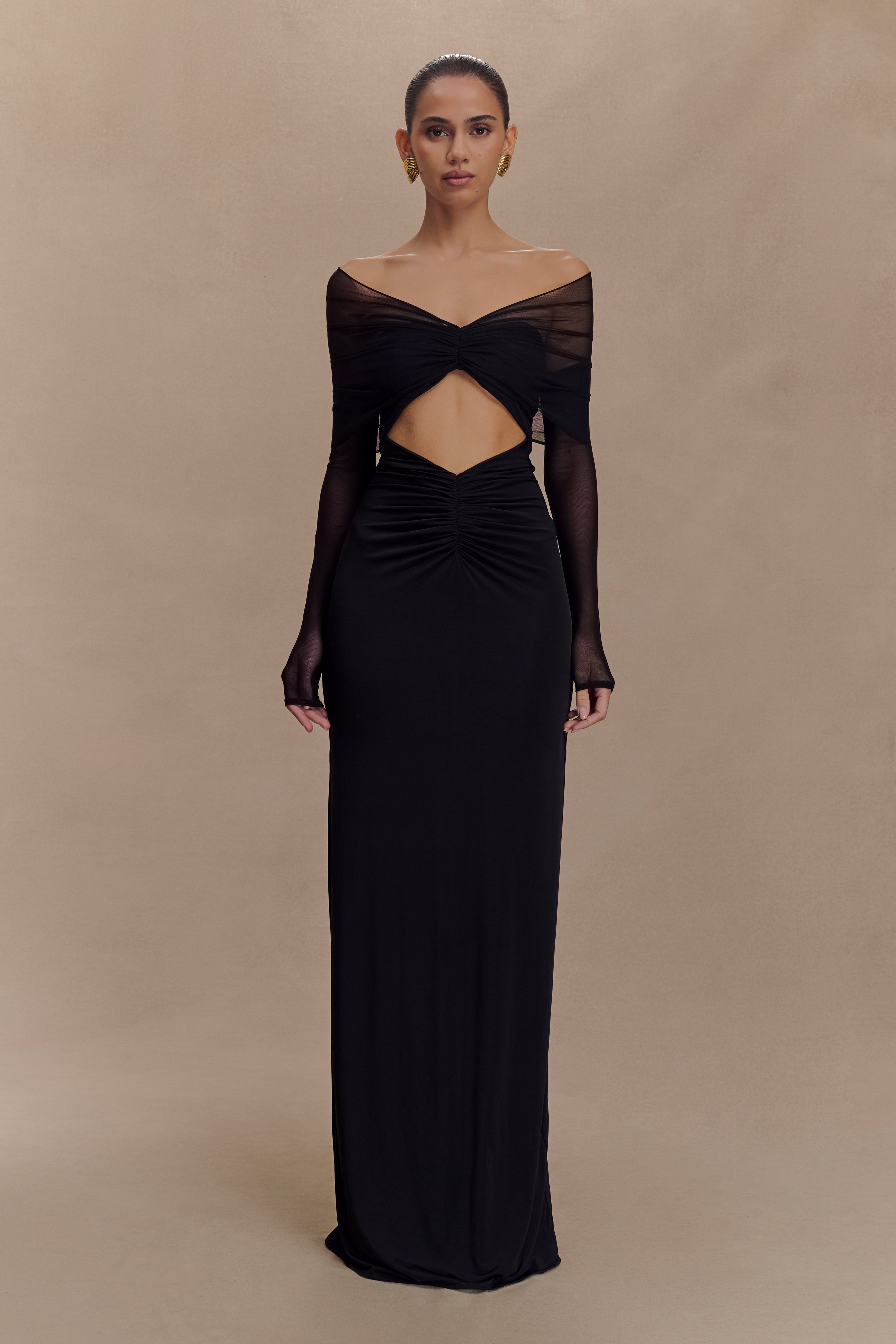 Rafaella Slinky And Mesh Maxi Dress - Black、mySite、solidvoid