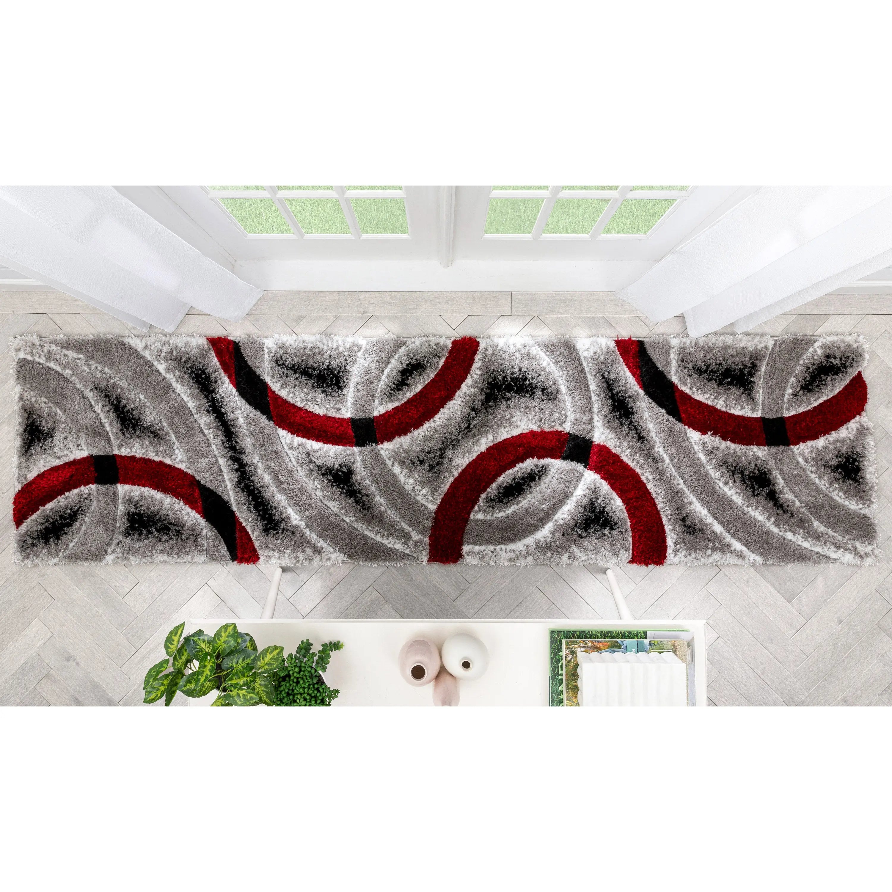 Oahu Red Modern Geometric 3D Textured Shag 5'3 x 7'3 Rug、mySite、gigharbornorthrealestate