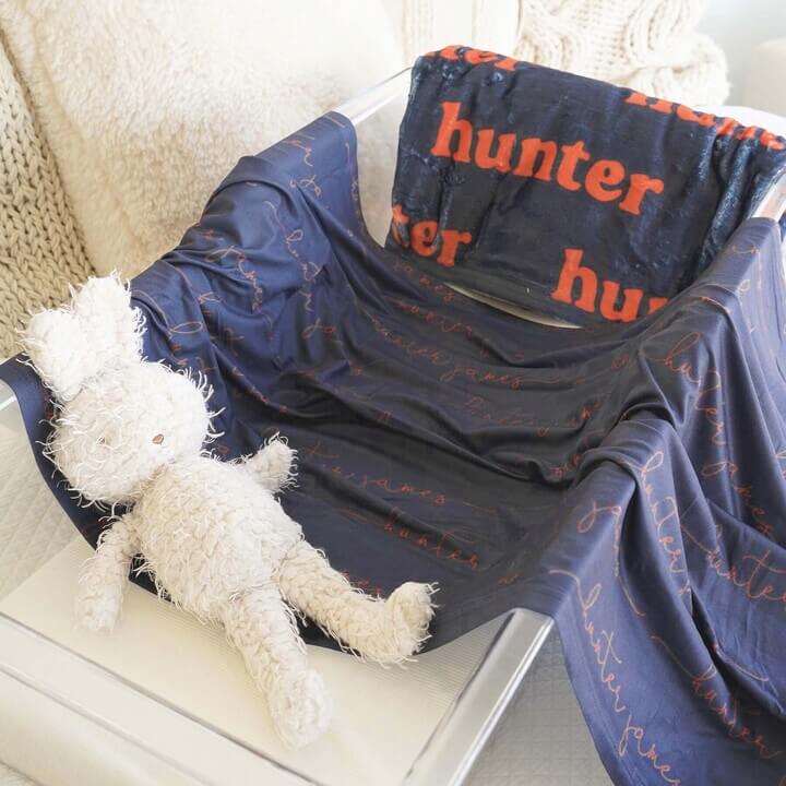  Personalized Navy & Orange Baby Name Swaddle Blanket - Script Only、mySite、layawaytickets