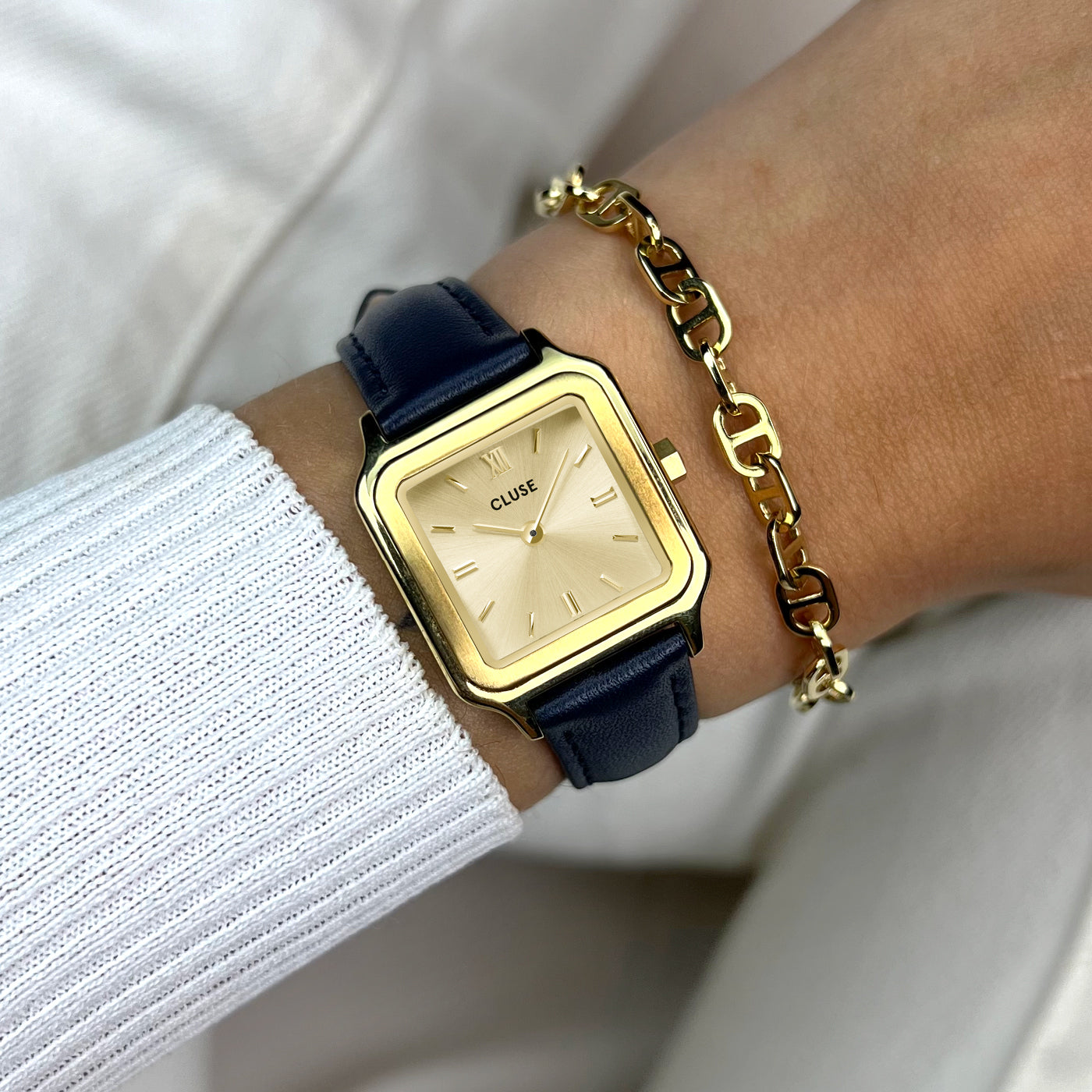 Strap 14 mm Leather Navy Blue, Gold Colour、mySite、botmansion