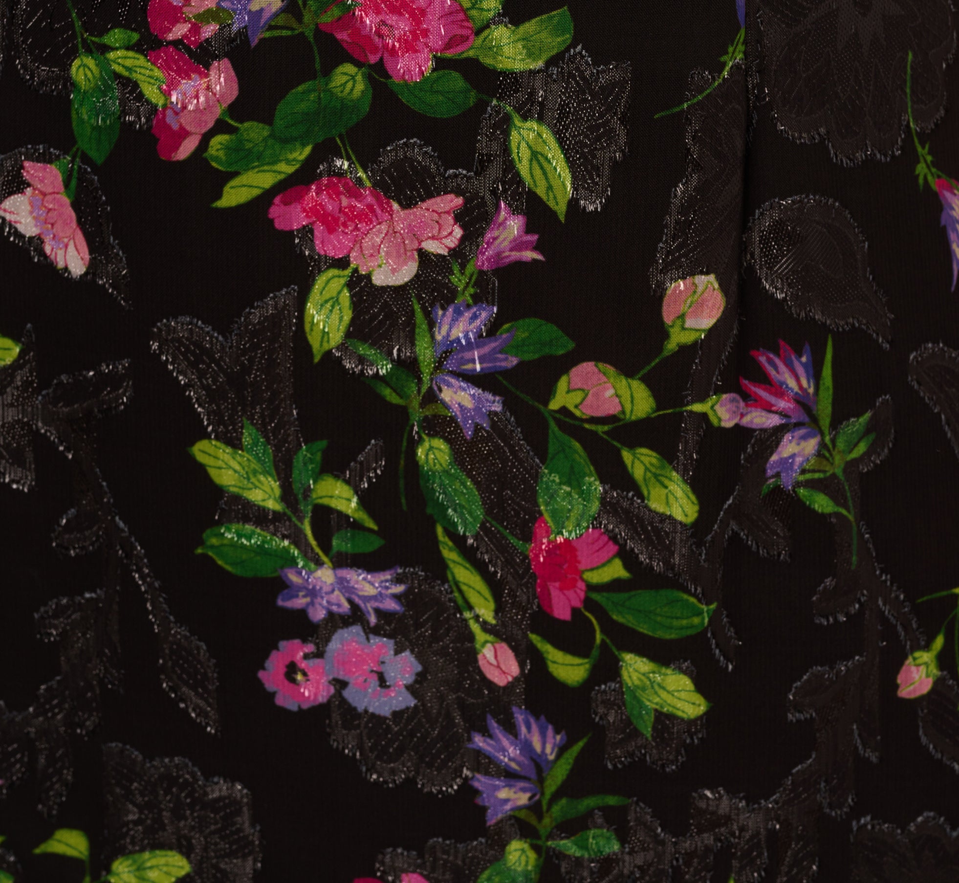 Floral Tiered Chiffon Gown With Flutter Sleeves In Black Multi、mySite、solidvoid