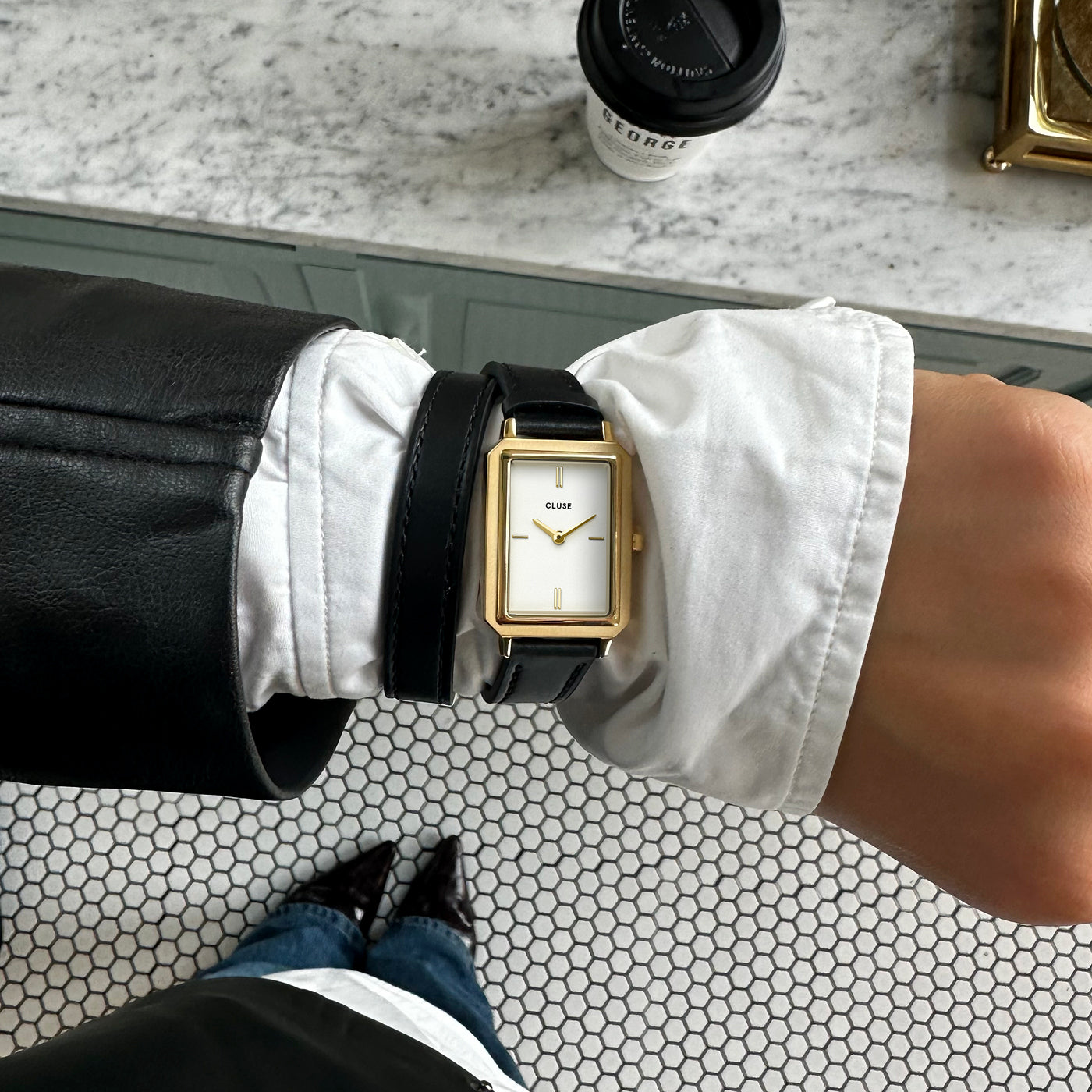Fluette Watch Double Leather Black, Gold Colour、mySite、botmansion