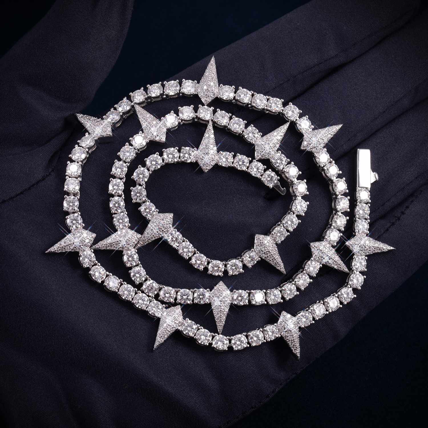 4MM Moissanite Spiked Tennis Chain 14K Gold、mySite、hinf8tx79