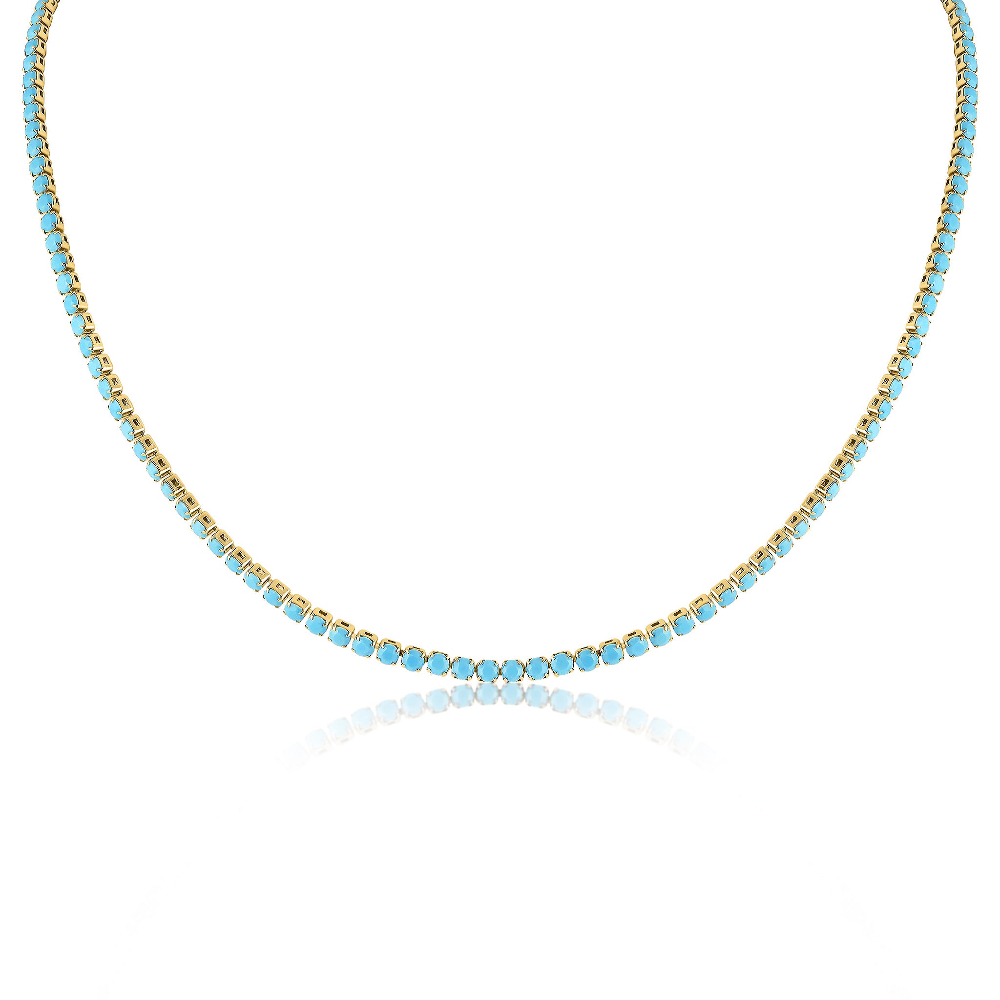 18K Gold PVD Stainless Steel Turquoise Rhinestone Tennis Chain Necklace / TNN0006、mySite、dreamappss