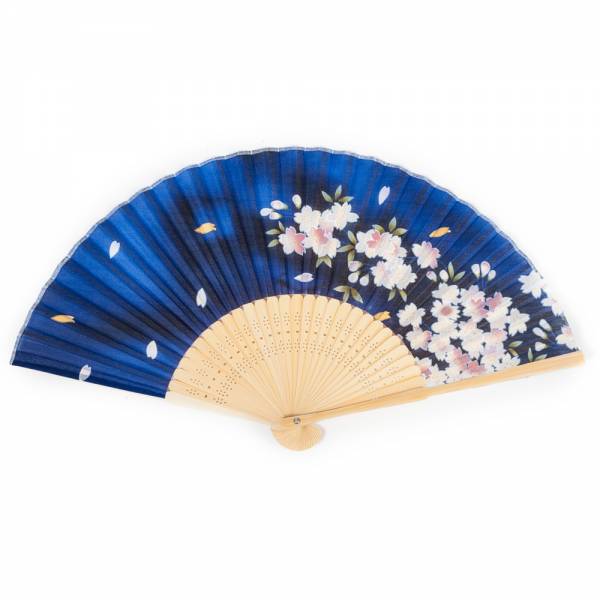 Blue Cherry Blossom Silk & Bamboo Folding Fan、mySite、topwebapps