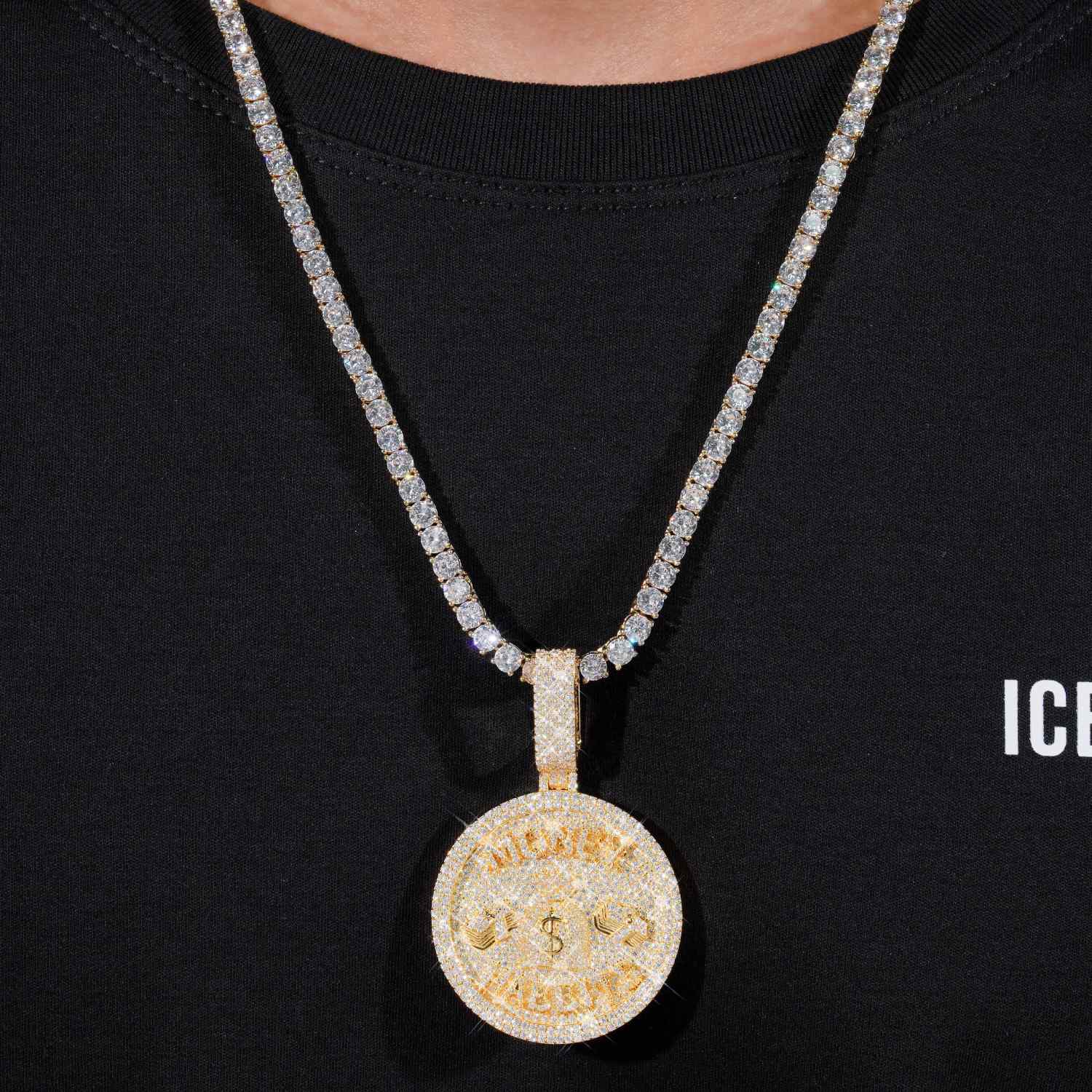 Custom Moissanite MONEY HABBITS Circle Pendant 14K Gold、mySite、hinf8tx79