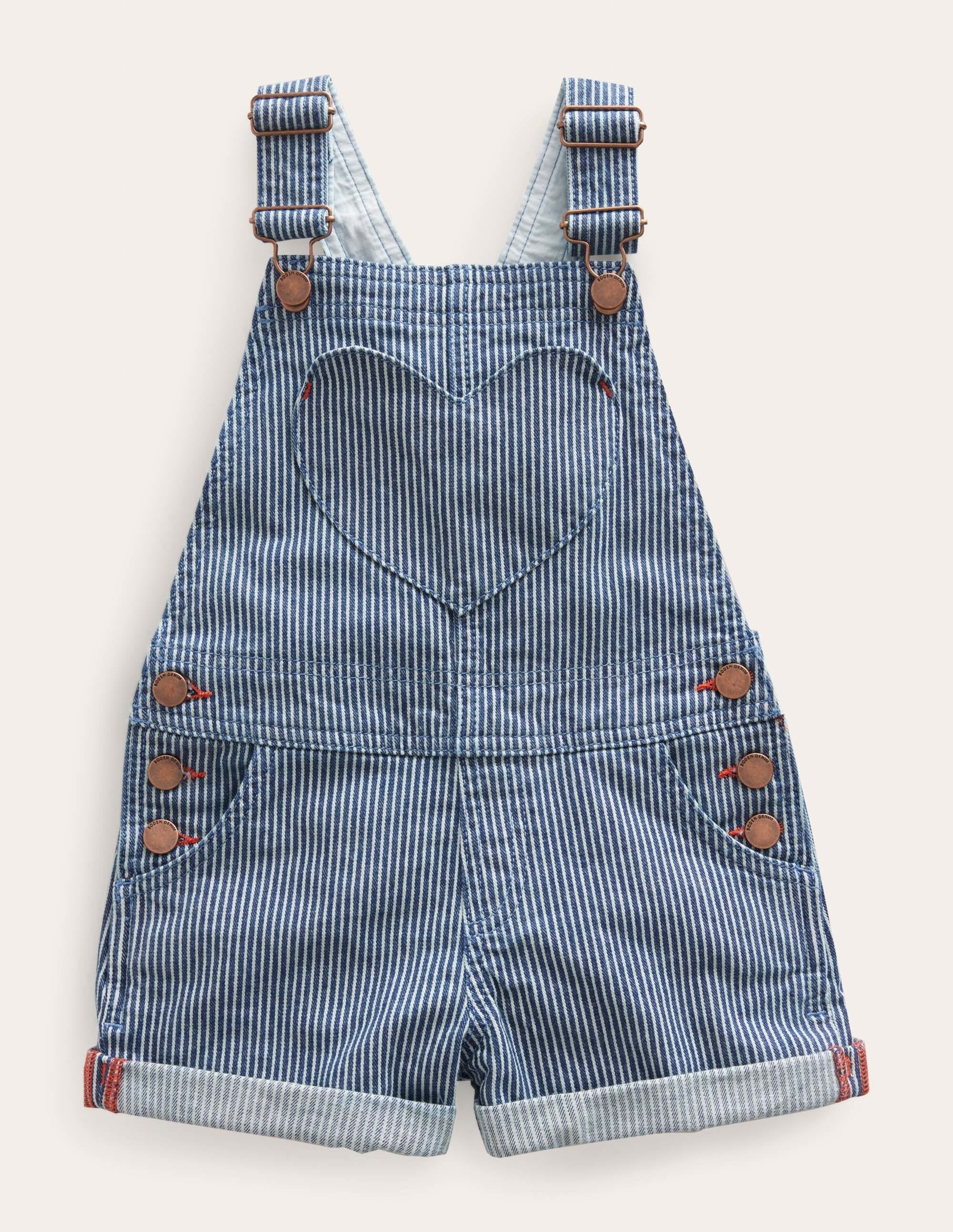  Heart Pocket Short Dungarees-Indigo Ticking、mySite、ashleygrahame