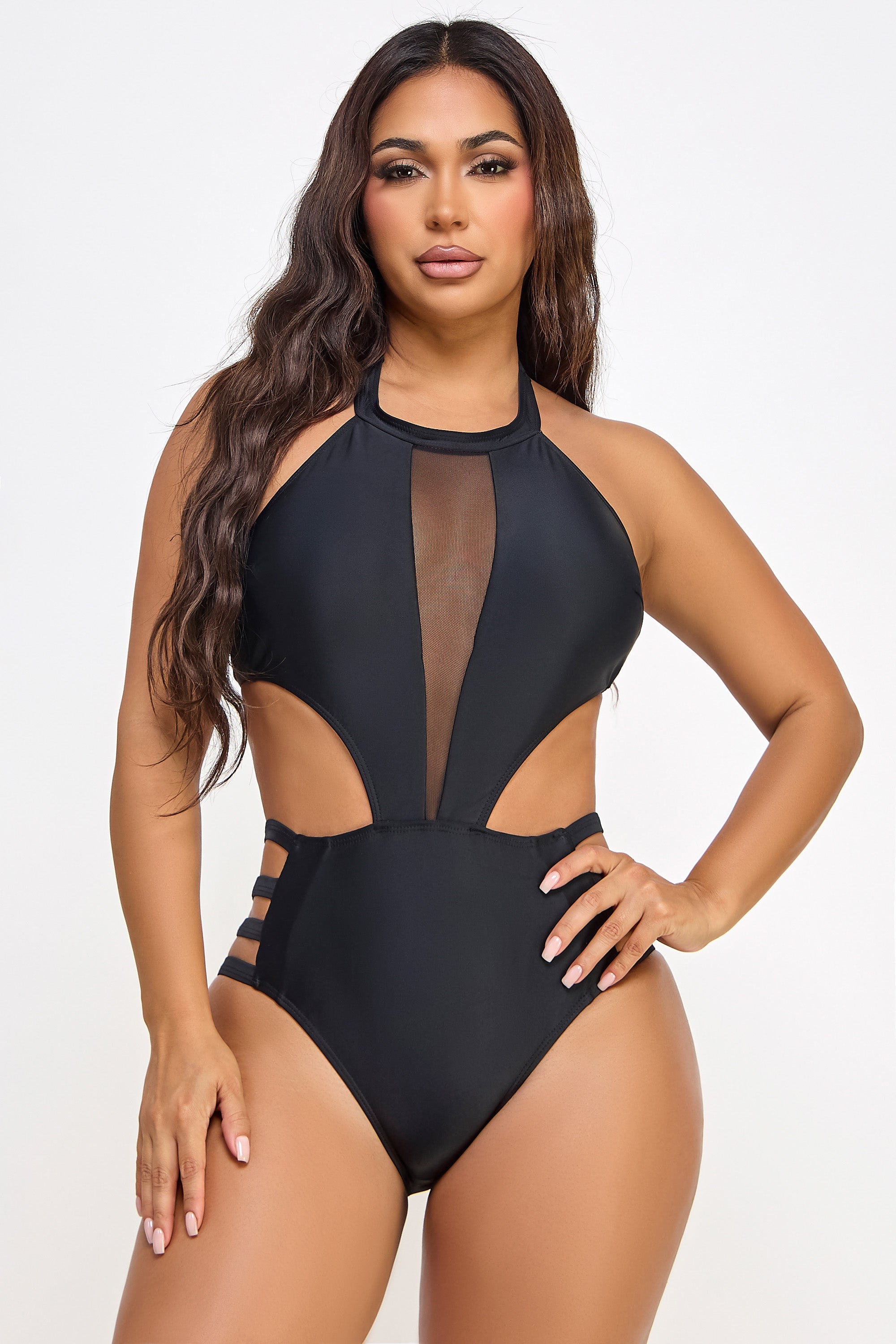 Strappy Mesh Detail One-Piece Swimsuit、mySite、bengalsvssteelers