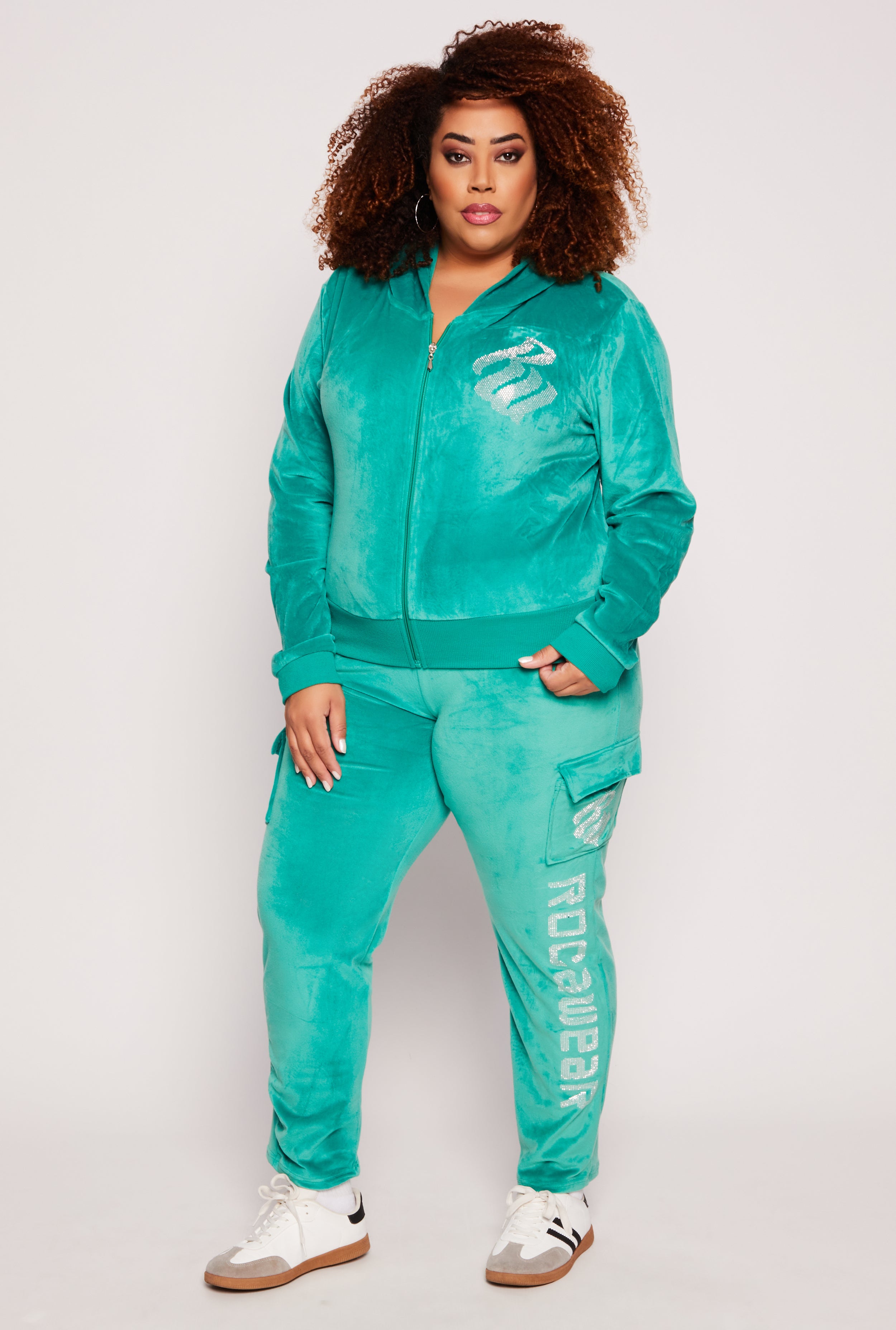 Plus Size Rocawear Rhinestone Velour Cargo Pants、mySite、camillekostekn