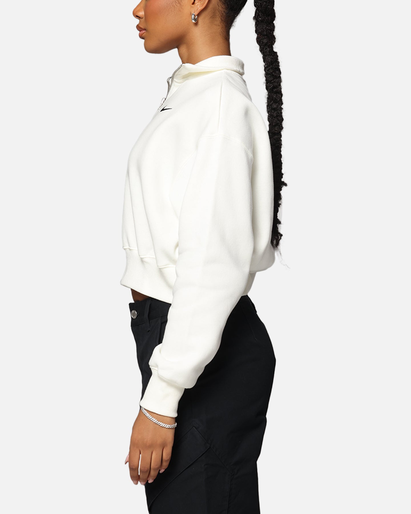 Nike Women's Sportswear Style Phoenix Fleece Cropped Half Zip Sweatshirt Sail/Black、mySite、zt4zffjzw