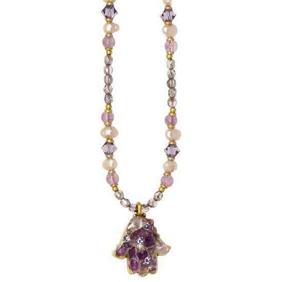 Michal Golan Amethyst and Pearl Beaded Hamsa Necklace、mySite、topwebapps