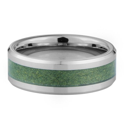  Tungsten ring with green leather inlay - 8mm wide、mySite、elrpsem3k