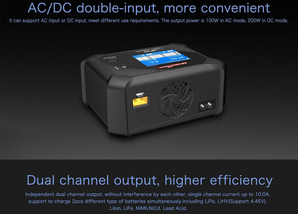 UltraPower UP10 200W 10A 1-6S Dual Channel AC/DC Smart Charger