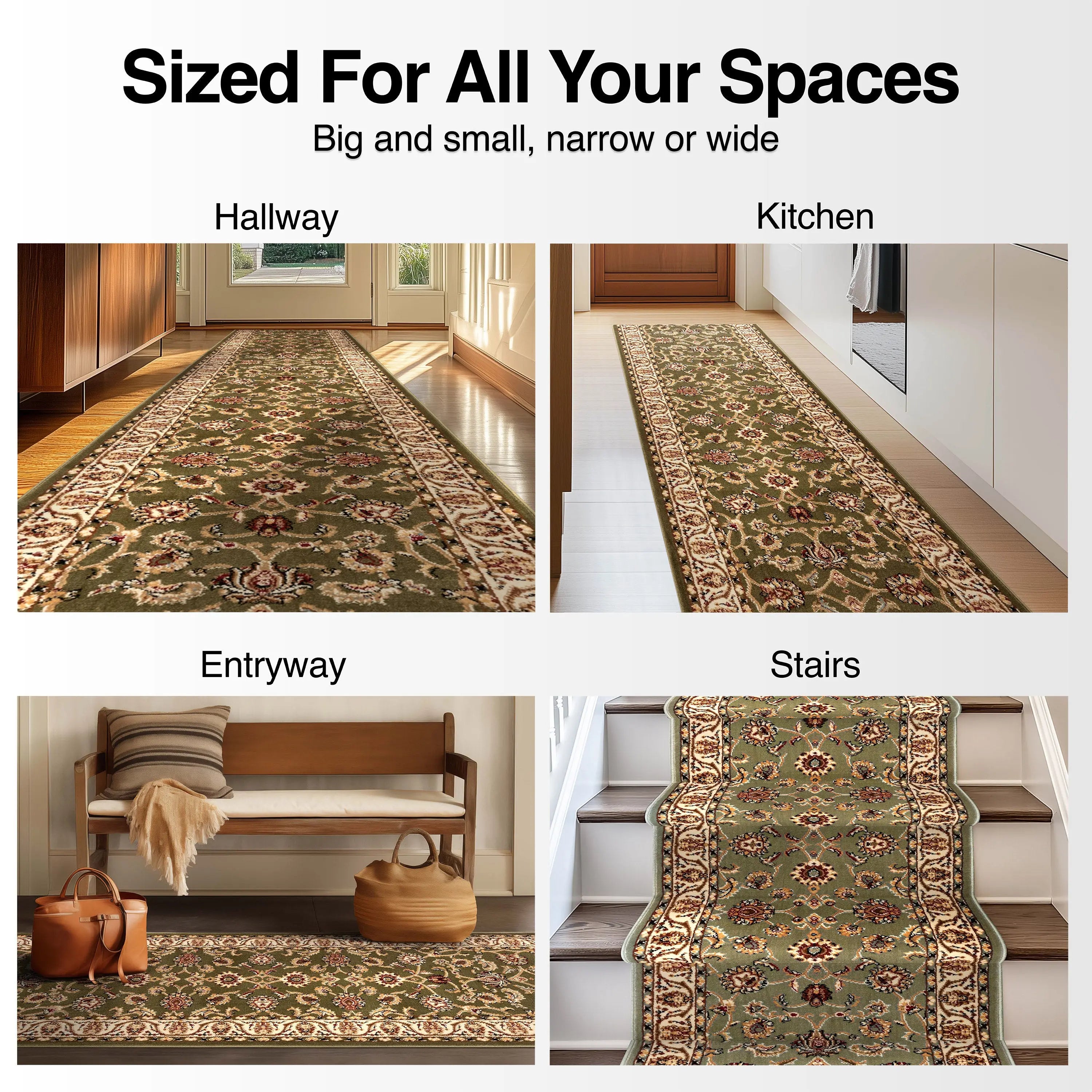 Sarouk Custom Size Runner Traditional Green 27 Inch Wide x Choose Your Length Hallway Runner Rug、mySite、gigharbornorthrealestate