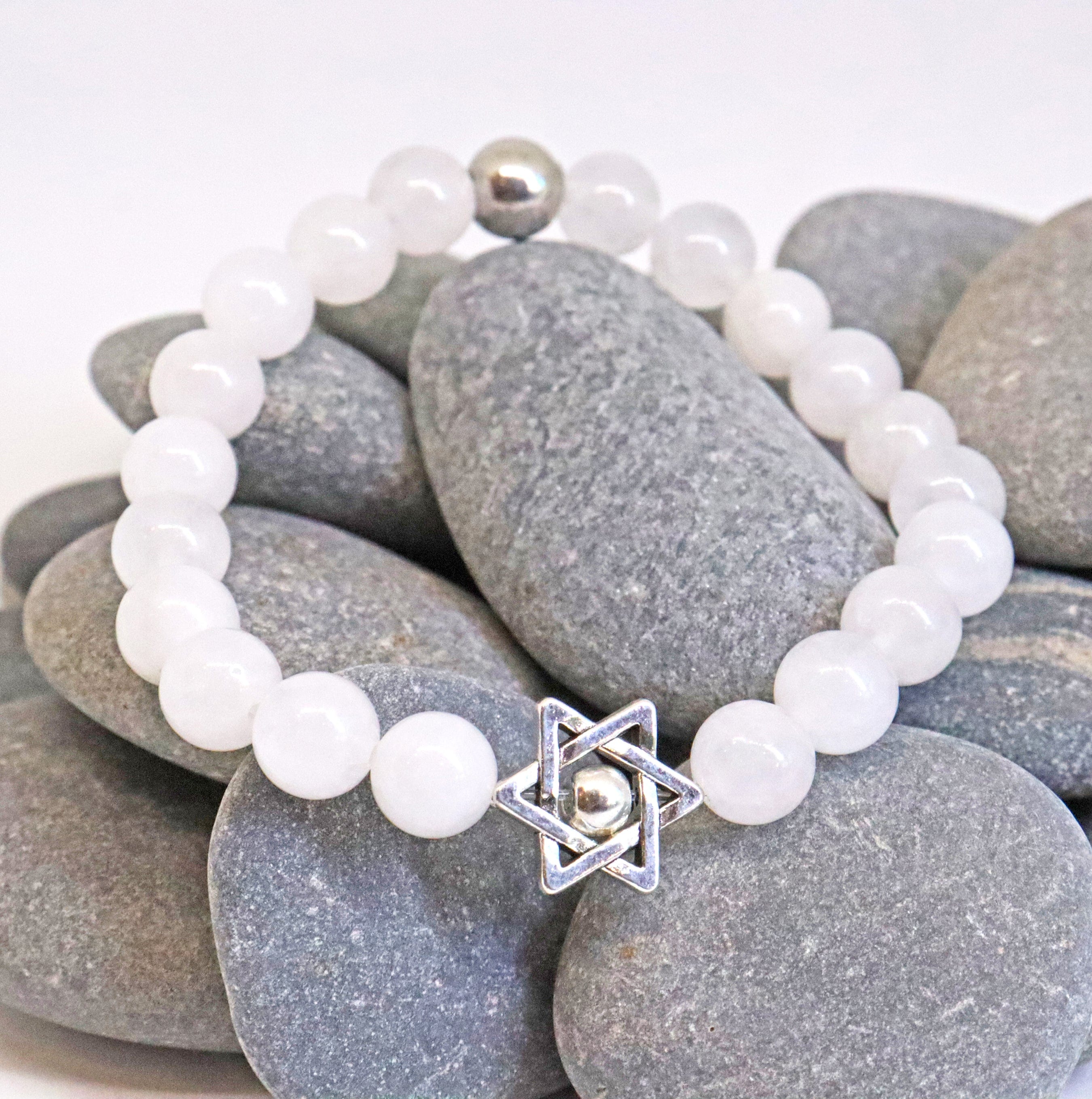 White Jade Star of David Beaded Bracelet、mySite、topwebapps