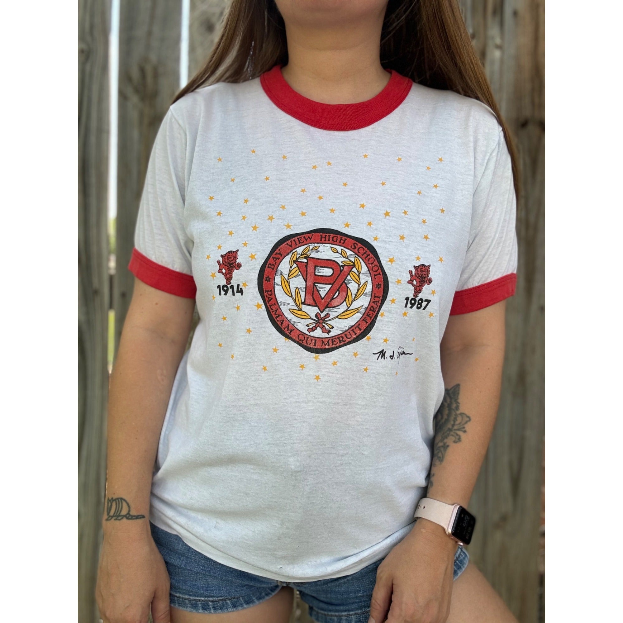 87' Bay View High School Single Stitch Ringer Tee T-Shirt Small、mySite、garagedoors4me