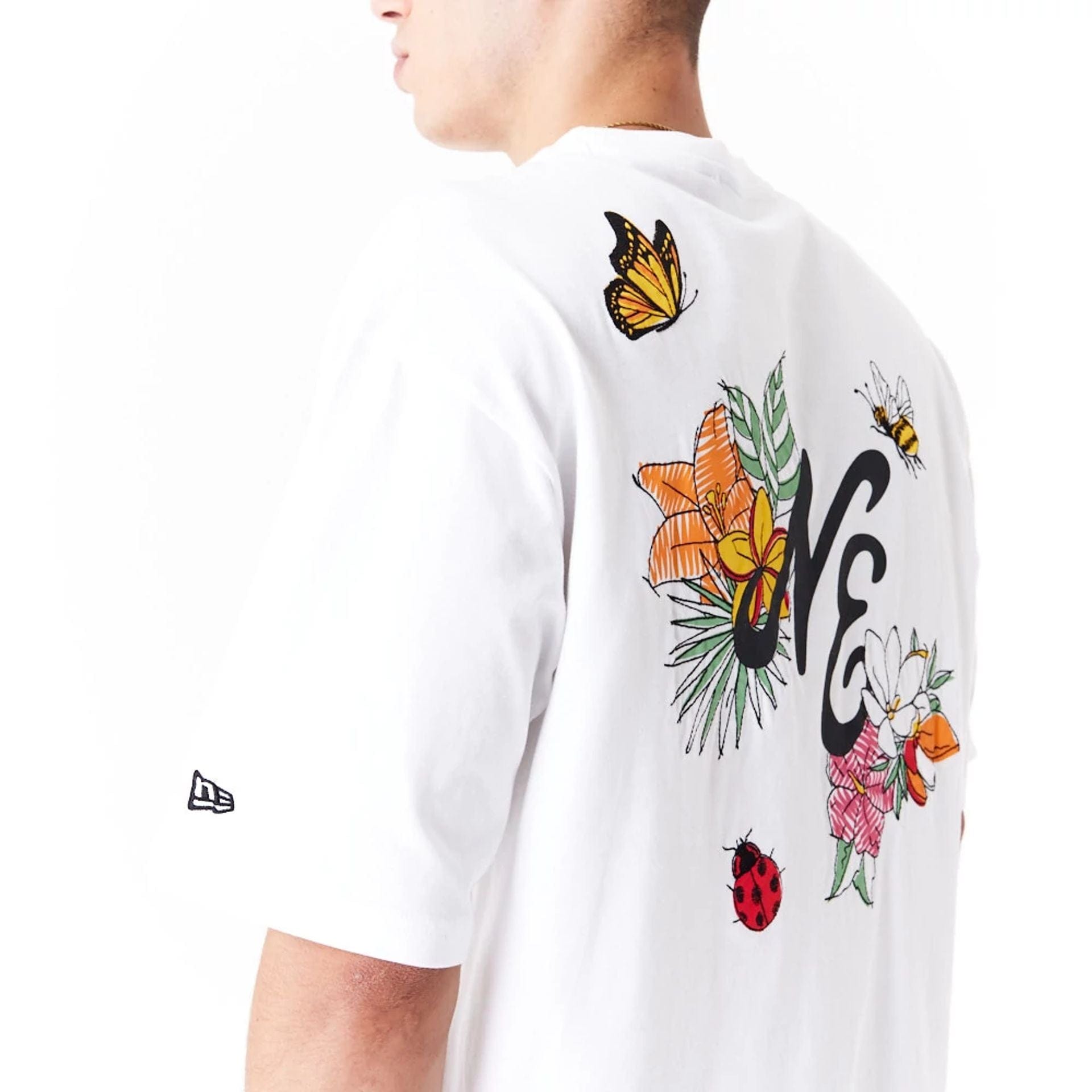 New Era Floral Graphic White Oversized T-Shirt、mySite、vikingsvslions