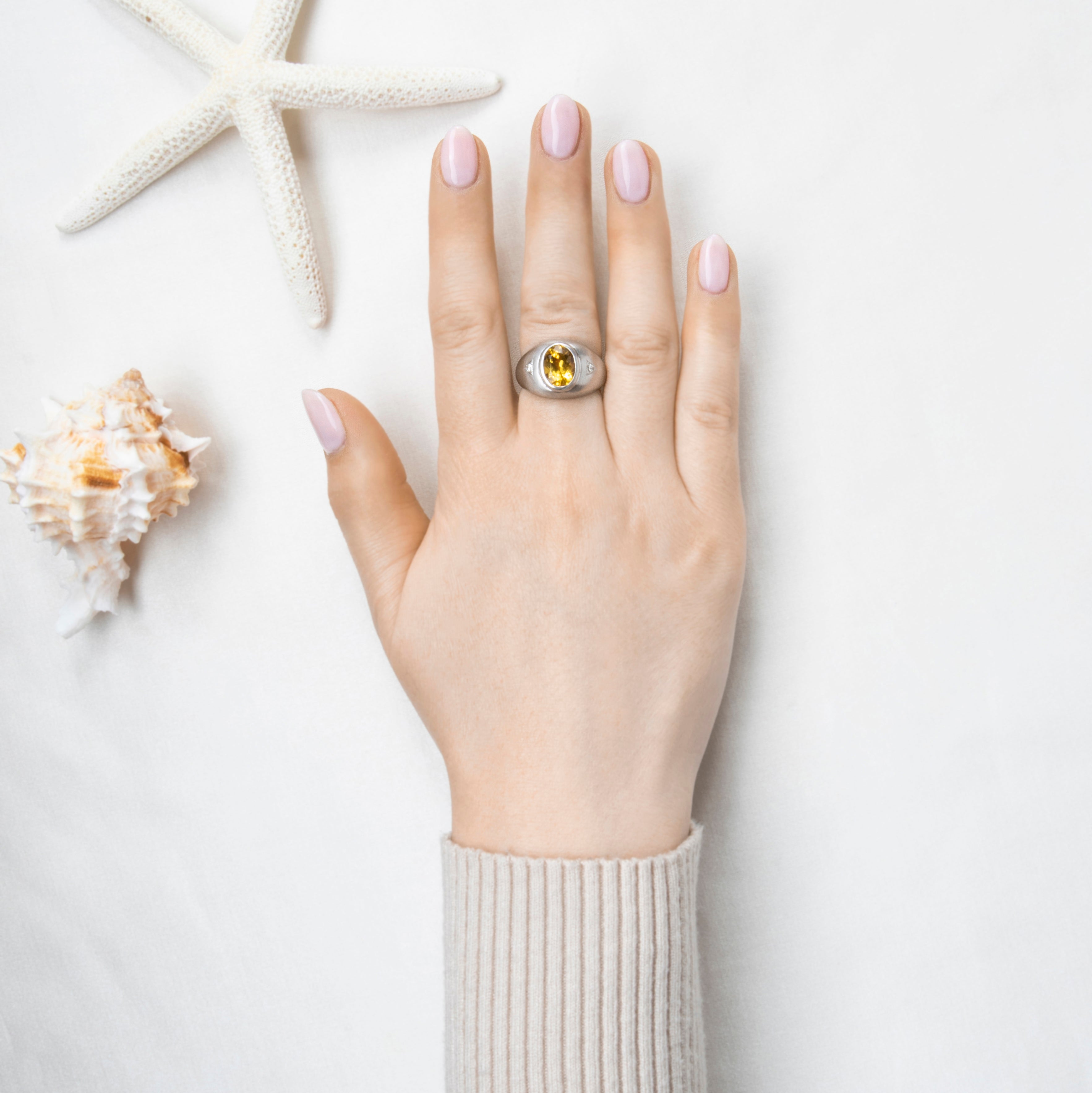 Vintage Heavy 14k White Gold 2.3cttw Citrine Diamond Brushed Bezel Set Ring 8.50、mySite、hinf8tx79