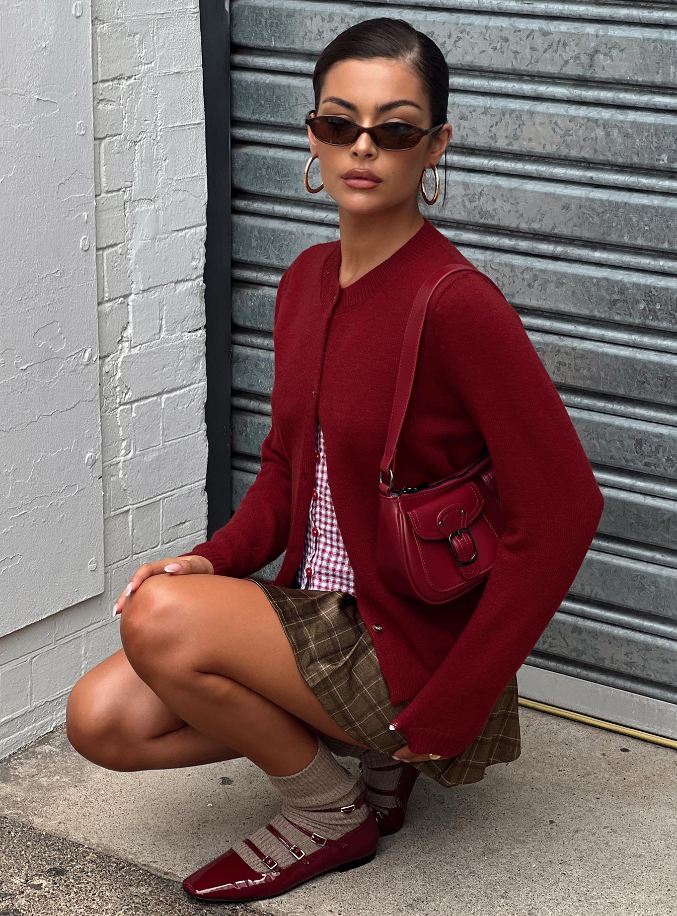 Arica Button Up Knit Cardigan Red、mySite、solidvoid