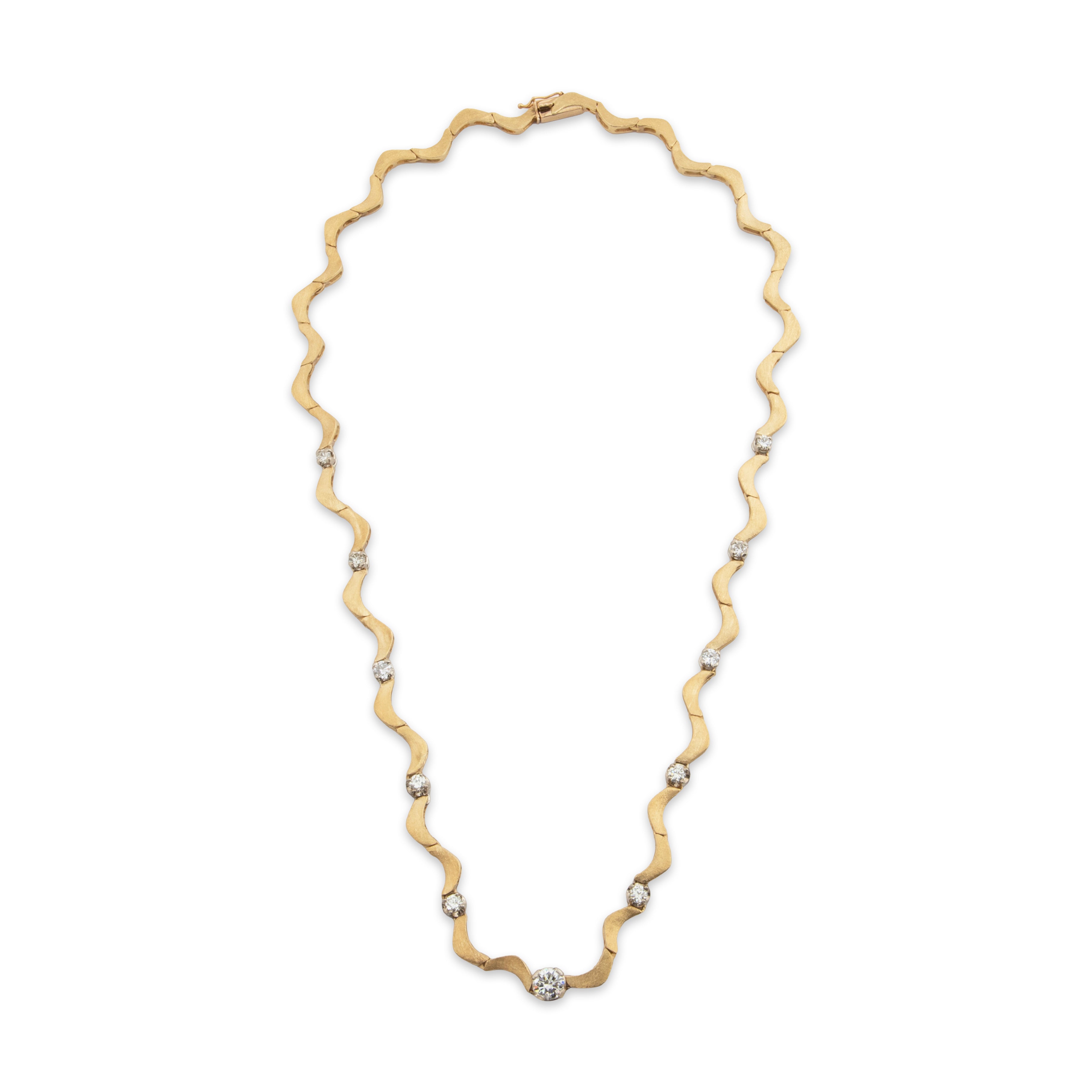 Vintage 14k Yellow Gold 1.50cttw Diamond Undulating Necklace 16、mySite、hinf8tx79