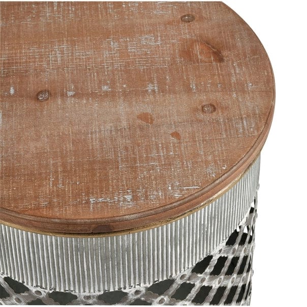 Set of 2 Parla Whitewashed Galvanized Metal & Wood Stools、mySite、g9winljtr