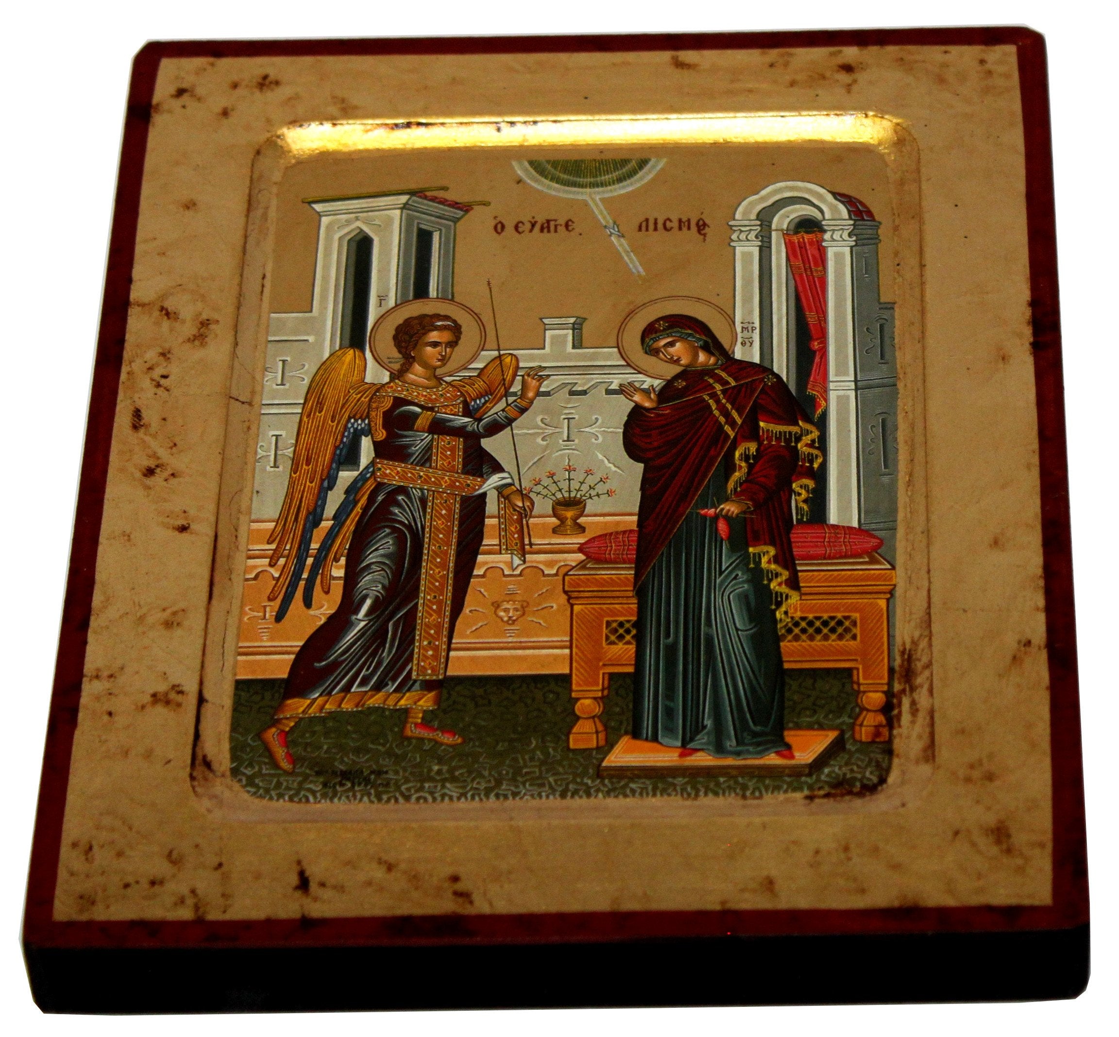 Holy Land Market Annunciation - Visitation Icon with sheets of Gold (Lithography)、mySite、topwebapps