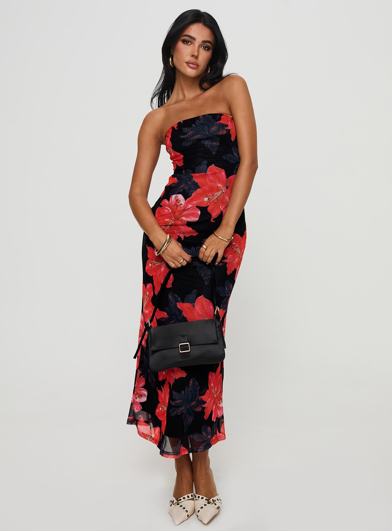 Celik Strapless Maxi Dress Black / Floral、mySite、solidvoid
