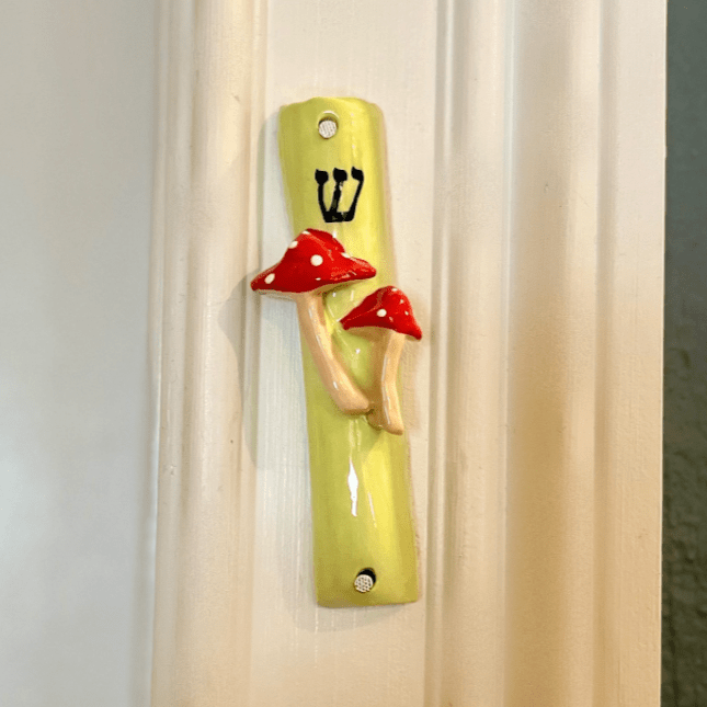 Handmade Ceramic Mushroom Mezuzah - Green、mySite、topwebapps
