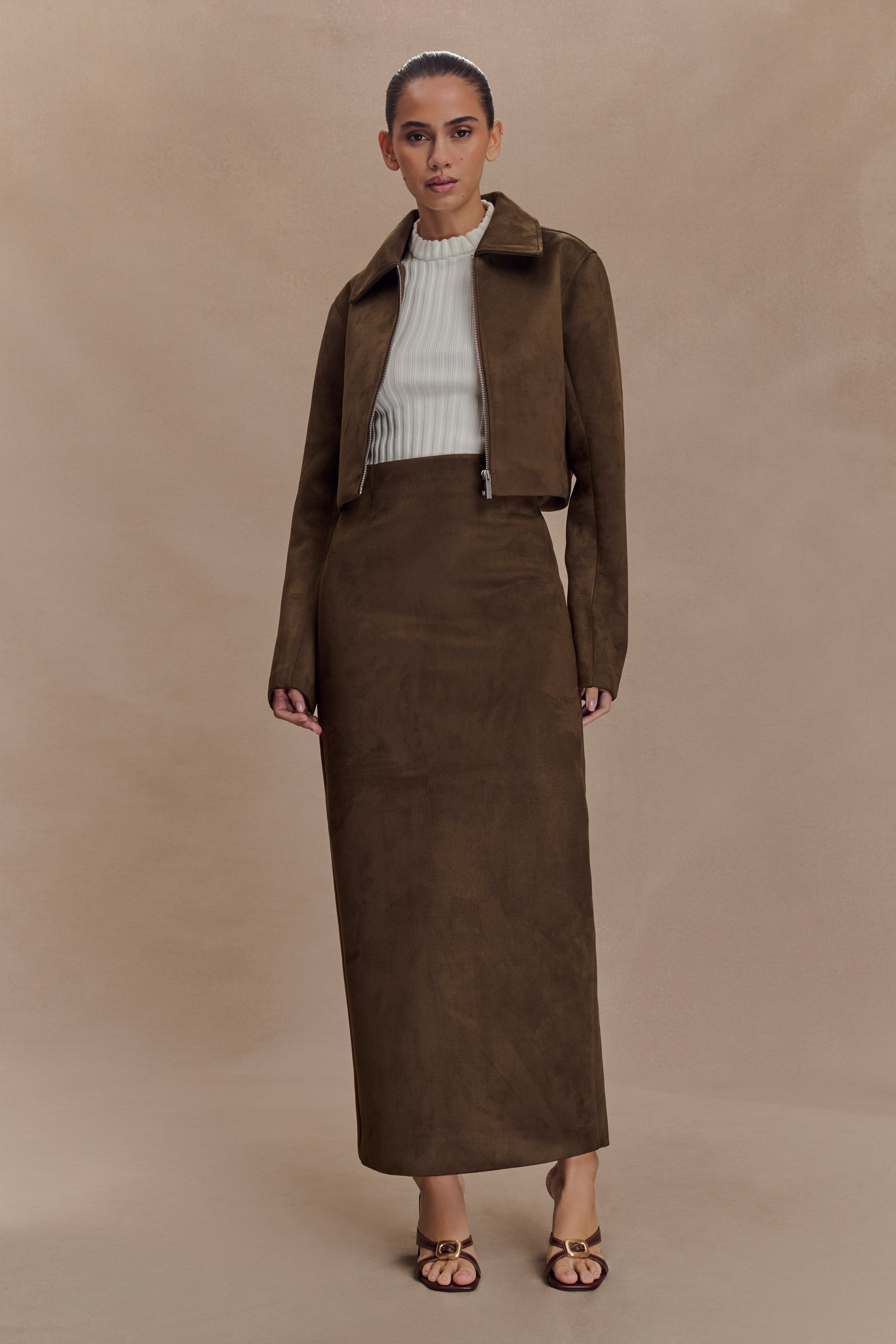 Hayes Faux Suede Collared Jacket - Chocolate、mySite、solidvoid