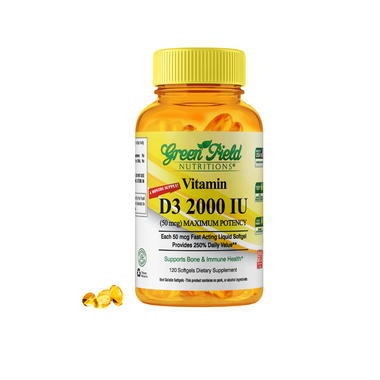 Greenfield Nutritions - Halal vitamins D3 2000 IU - Immunity and Bone Supports - 120 Softgels - Halal Beef Gelatin、mySite、topwebapps