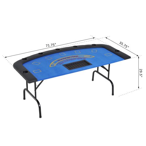 Soozier Poker Table Foldable, 72" Blackjack Table for 7 Players with Chip & Cup Holder, Blue Felt、、casual