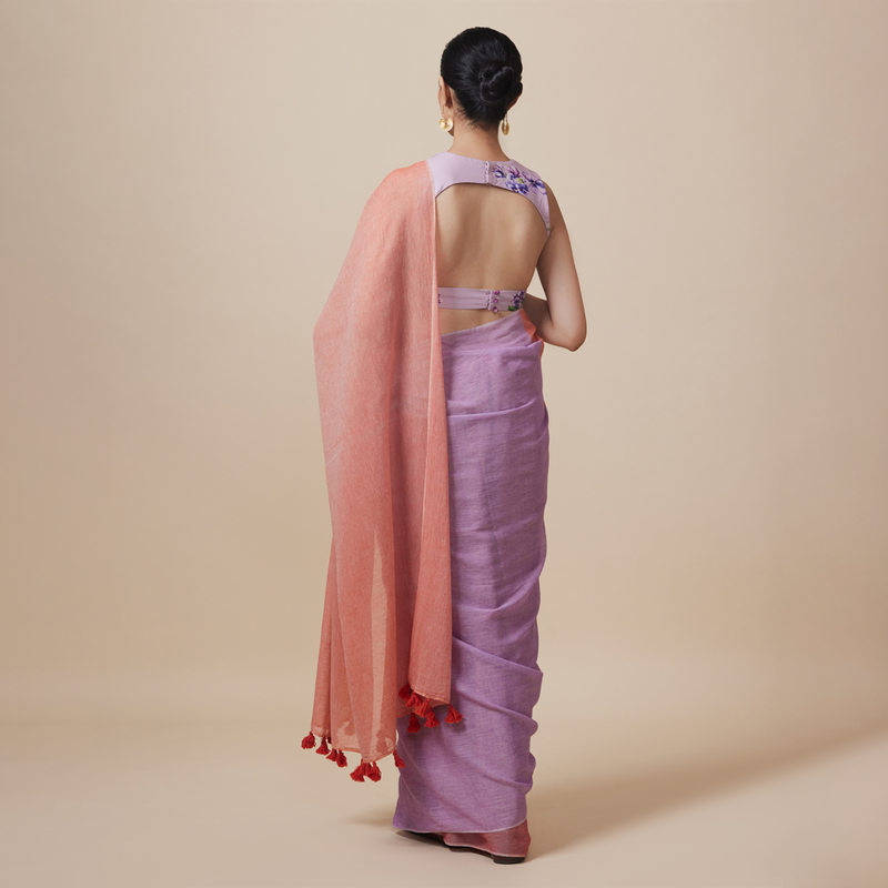 Cotton Printed Saree with Blouse | Orange & Purple、mySite、camillekostekn