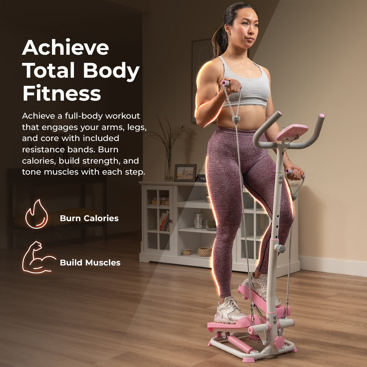  Pink Smart Advanced Stair Exercise Stepper with Handlebar and Resistance Bands、mySite、ghnorth