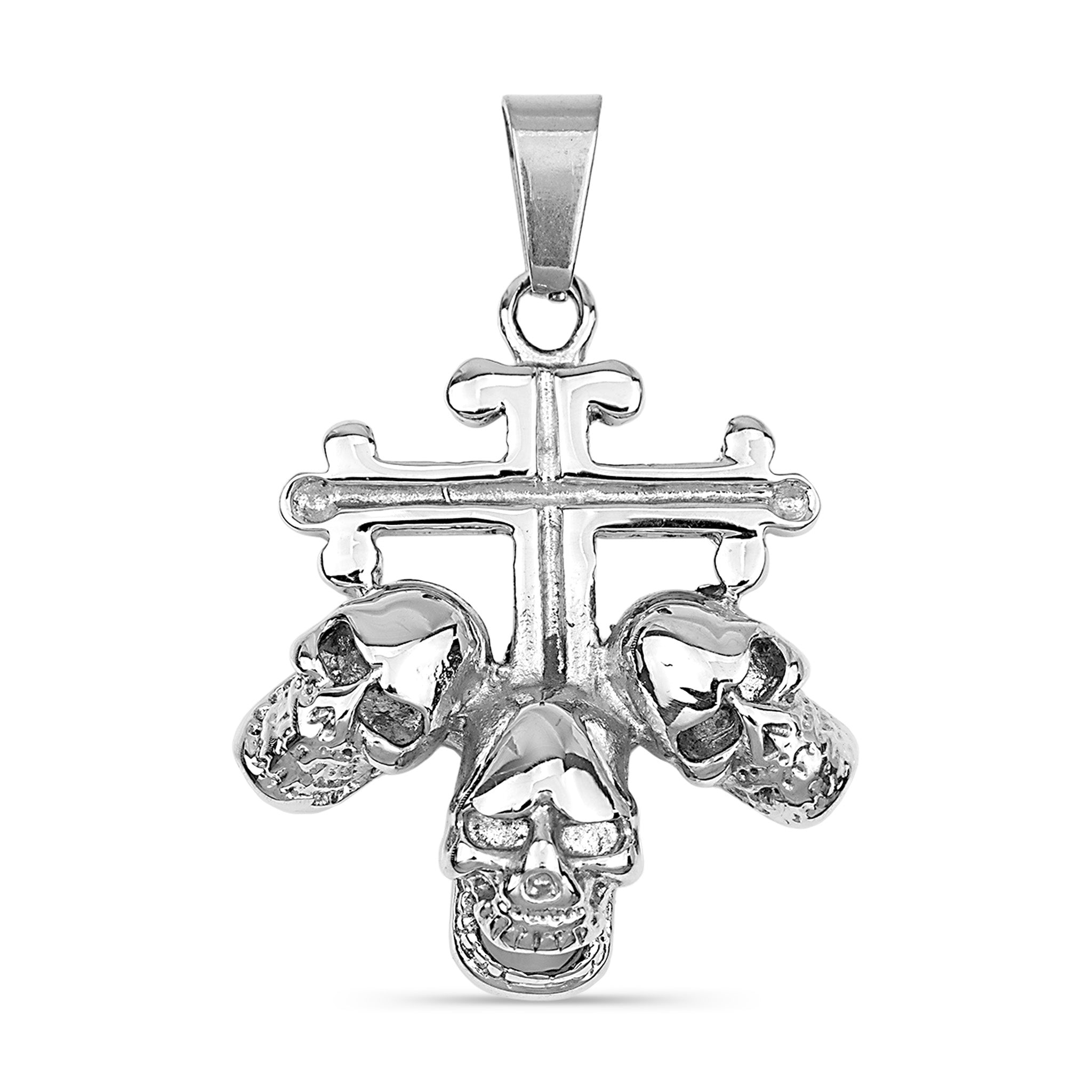 Stainless Steel Triple Skulls On Cross Pendant / PDJ3478、mySite、dreamappss