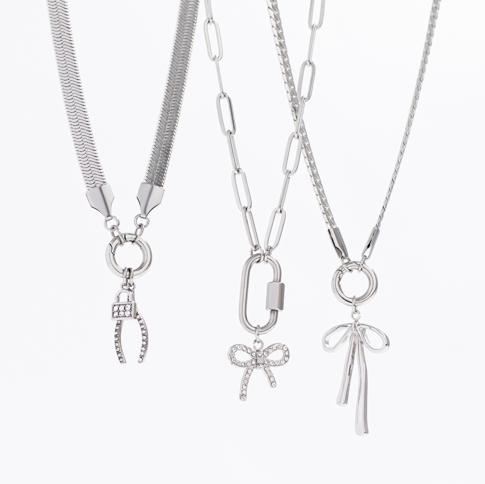 18K Gold PVD Stainless Steel Herringbone Charm Holder Necklace / CHN0101、mySite、dreamappss