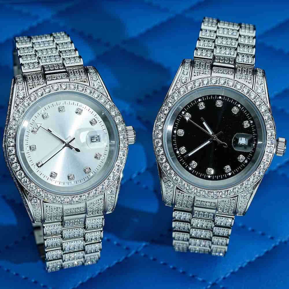 Moissanite Presidential Watch | Black Face | 41MM | 13.3CT Iced Out | 14K White Gold、mySite、hinf8tx79