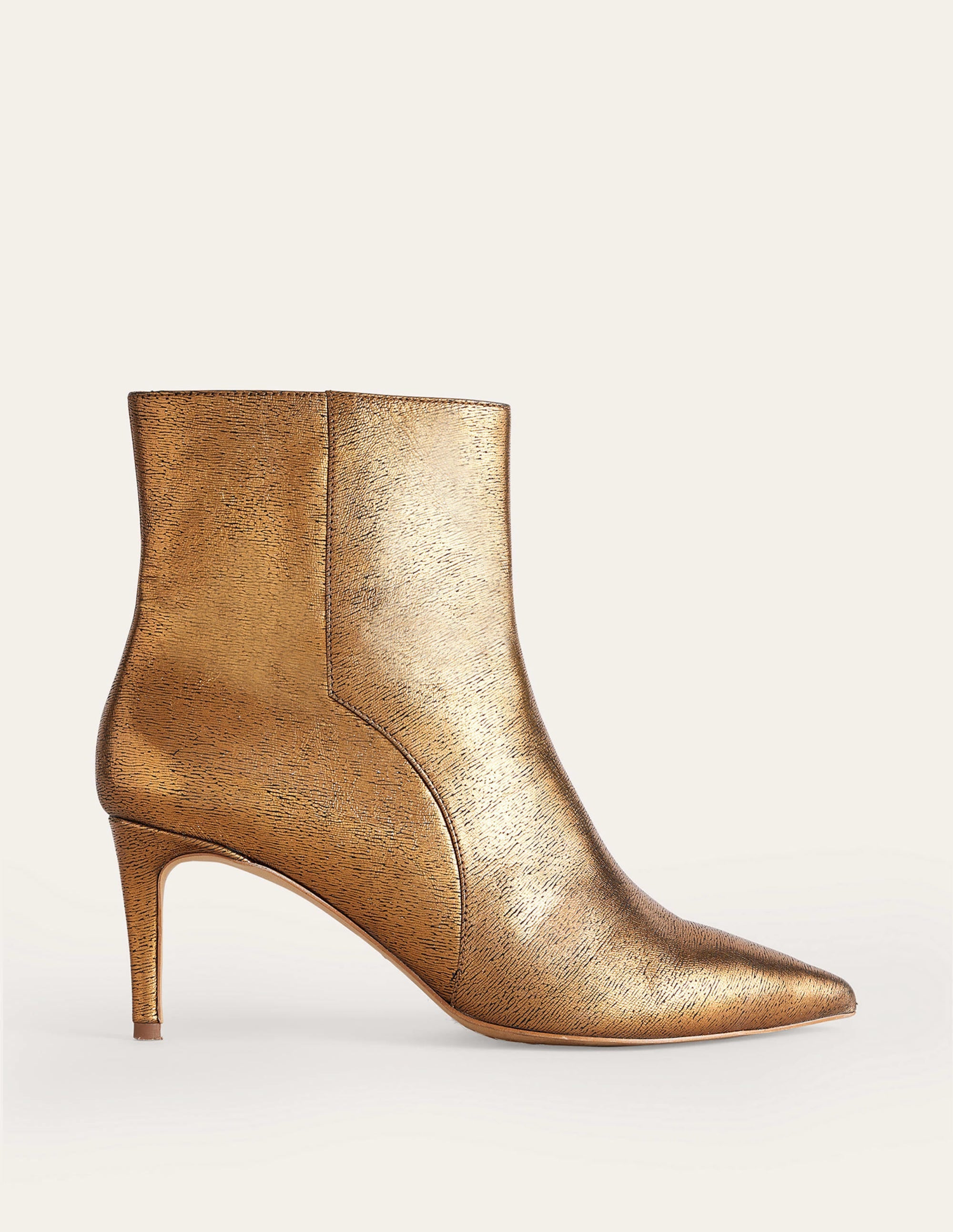  Pointed-Toe Ankle Boots-Gold Metallic Leather、mySite、ashleygrahame