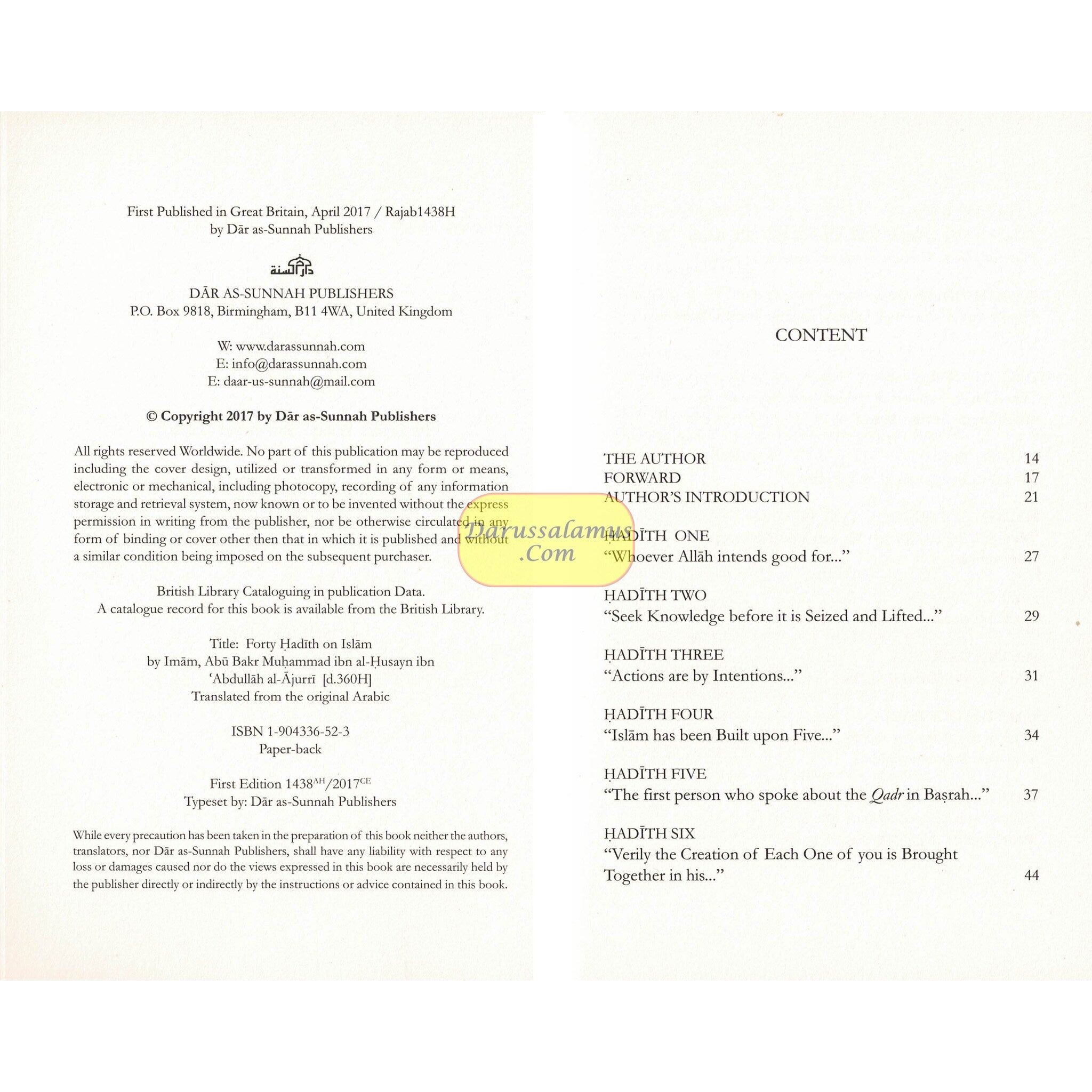 Forty Hadith On Islam By Imam Abu Bakr Al-Ajurri、mySite、topwebapps