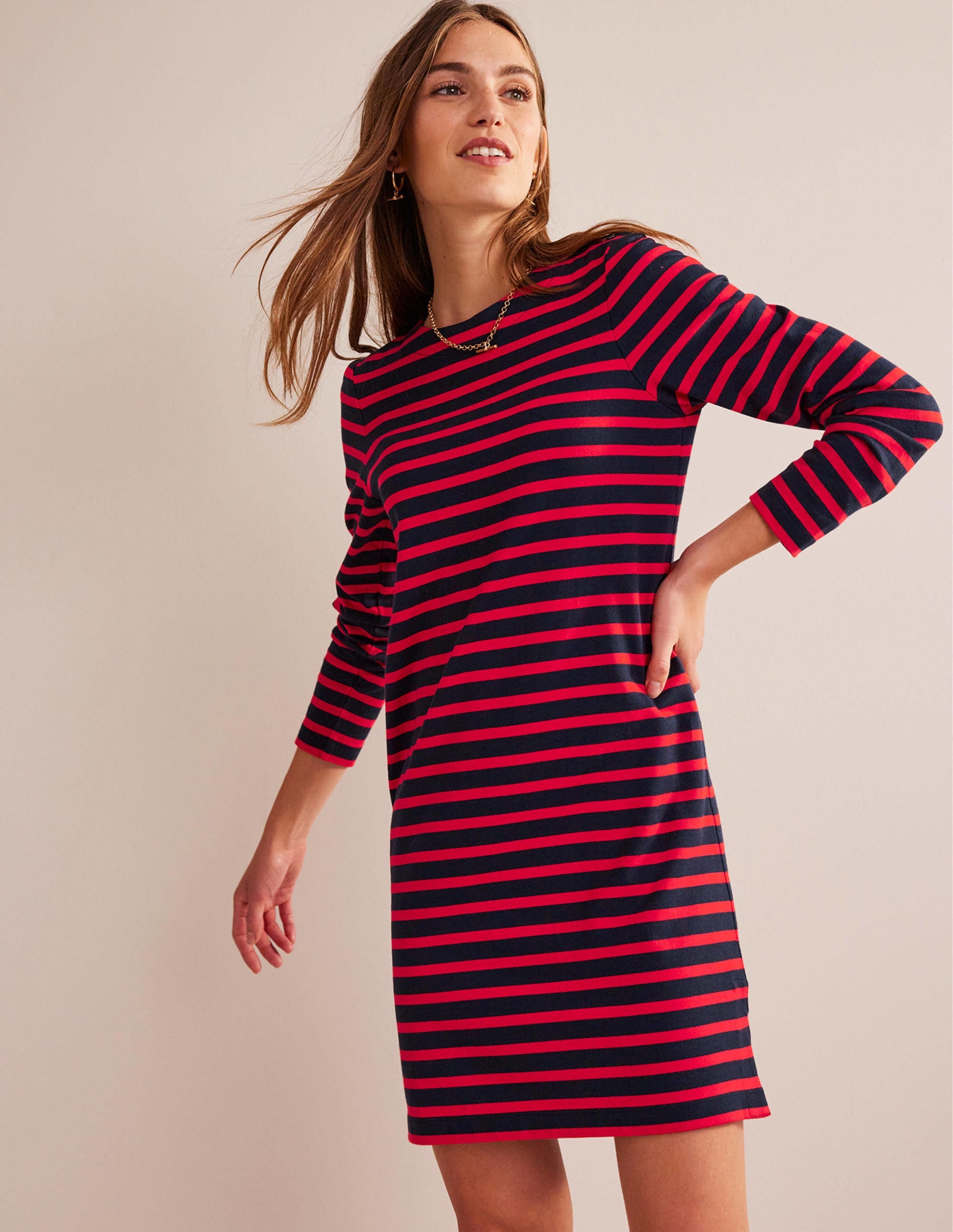 Sophie Breton Jersey Dress-Navy, Red Stripe、mySite、ashleygrahame