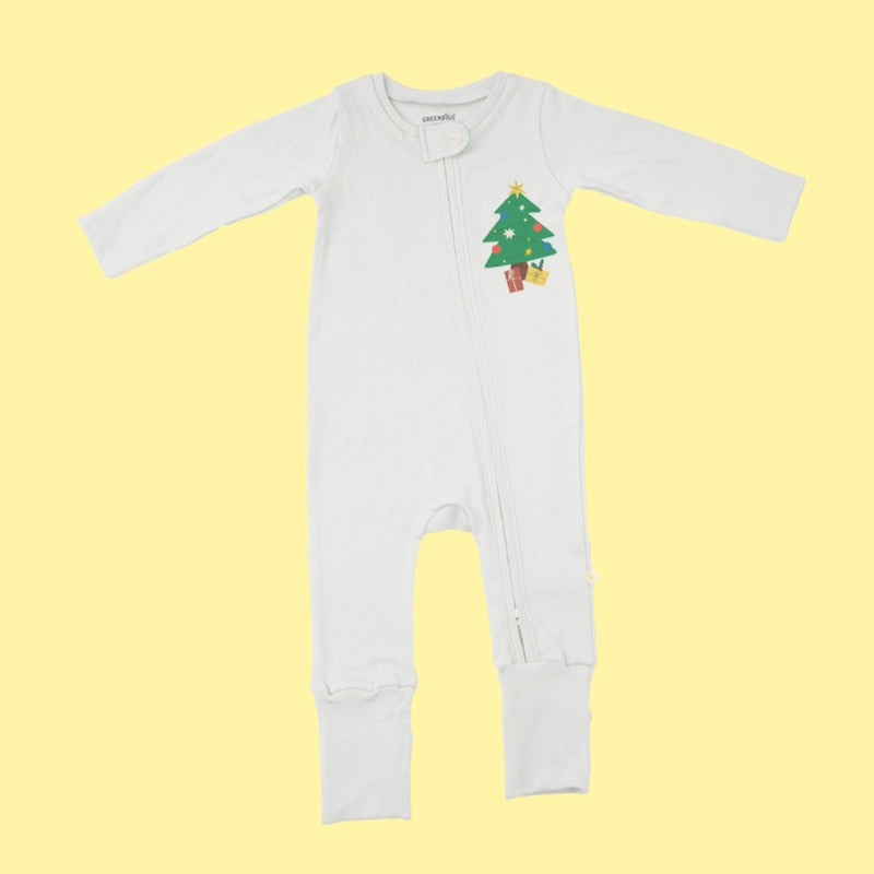 Baby Bamboo Sleepsuit | Christmas Tree Printed | Off-White、mySite、camillekostekn