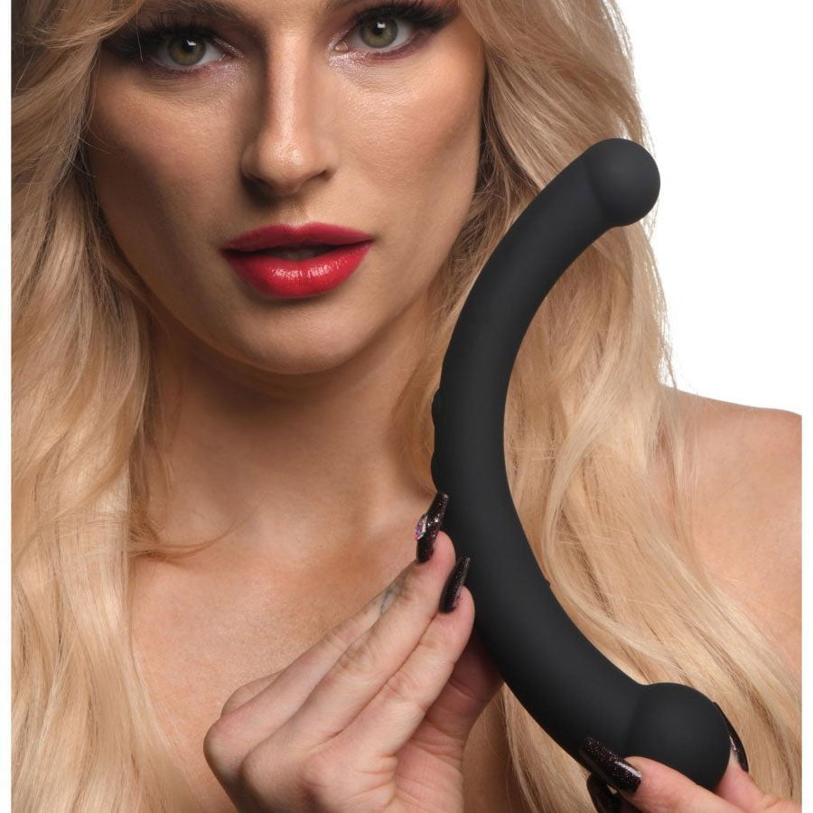 10X Vibra-Crescent Vibrating Silicone Dual-Ended Black Dildo、mySite、bottomscart