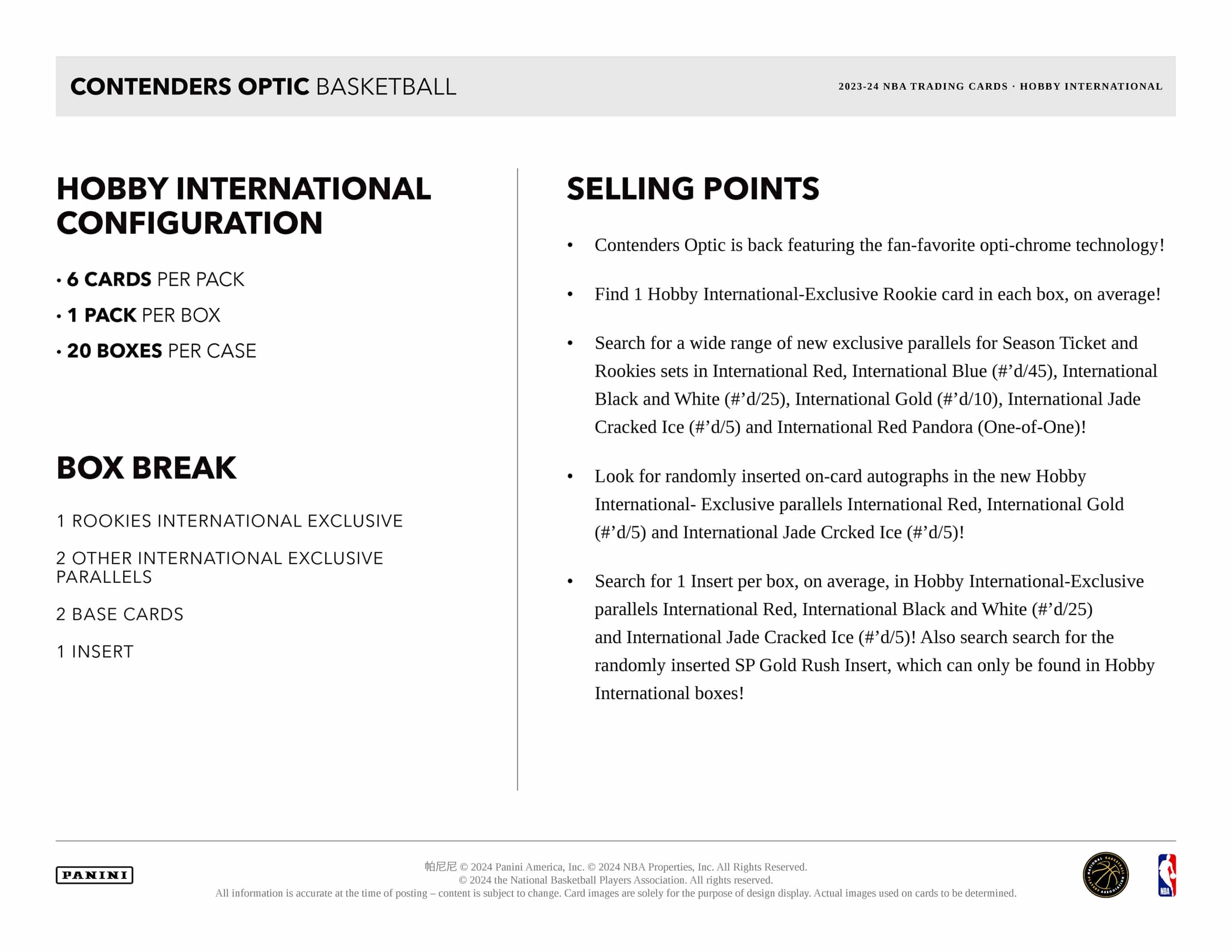 Panini Contenders Optic NBA Basketball 2023/24 - International Hobby Box、mySite、waistdrama