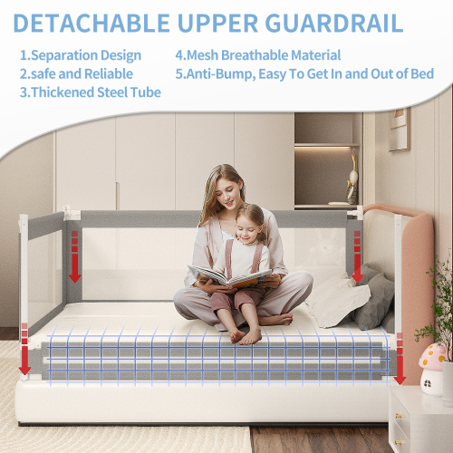 Bed Rail for Toddlers, Detachable Baby Bed Rail Guard, Suitable for Queen, Full, Bed Rails for Toddlers and Baby(Grey, 78.7", 2 Side)、、casual
